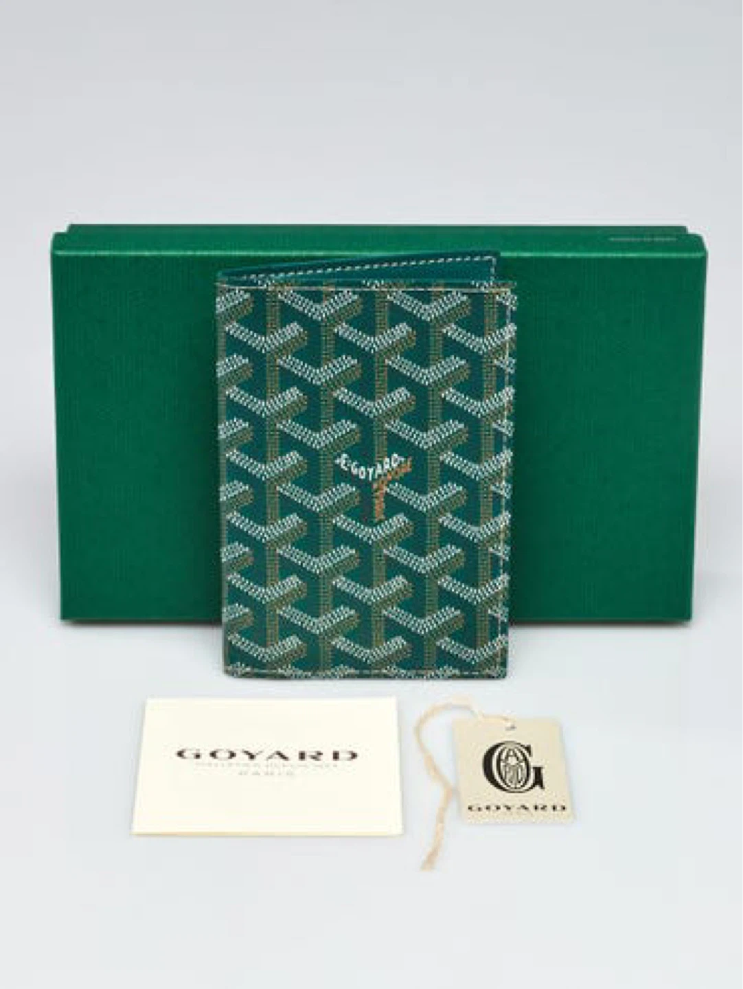 Goyard Green Monogram Passport Holder with Box