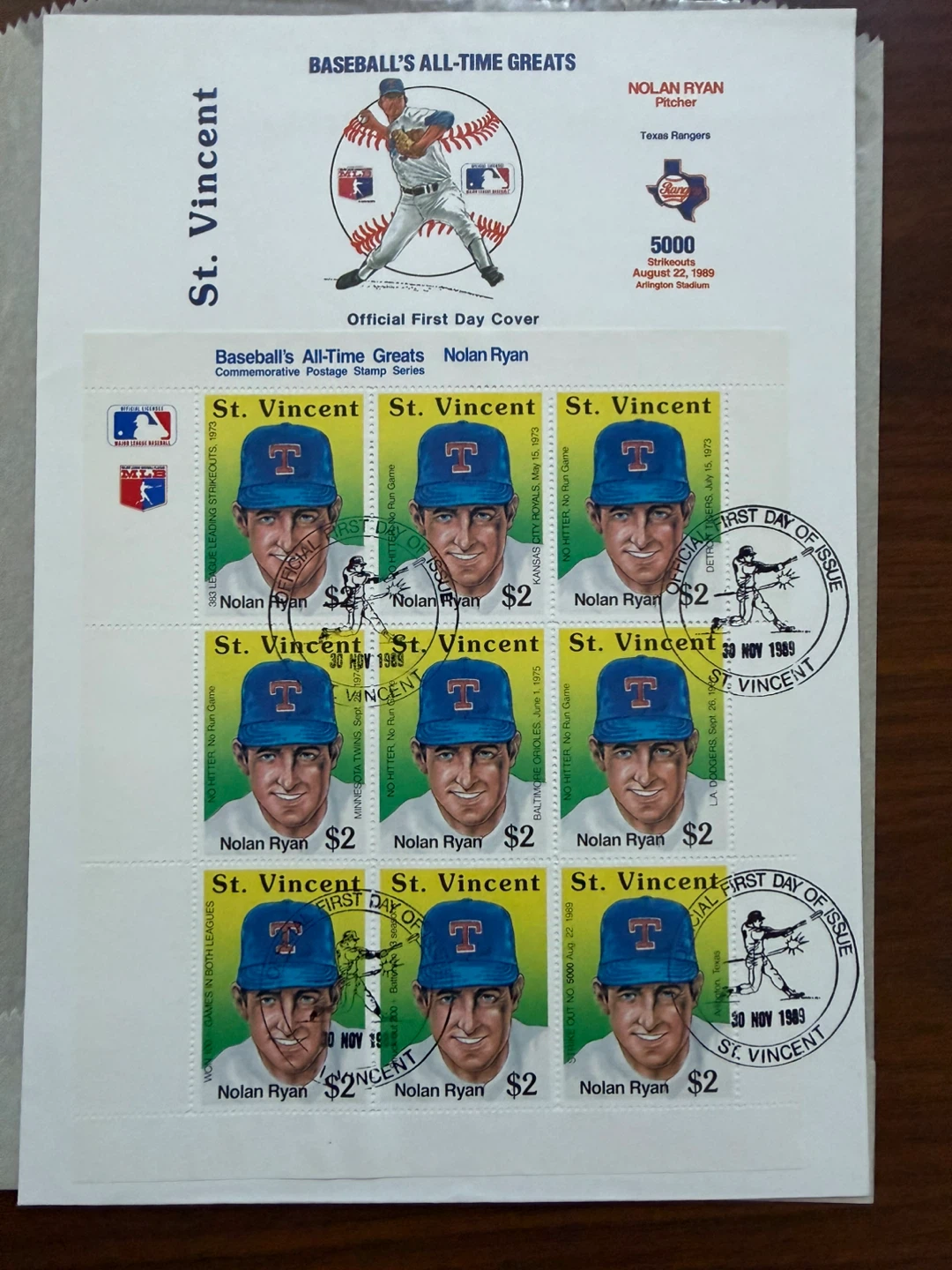 Nolan Ryan Official First Day Cover Stamps - photo 3