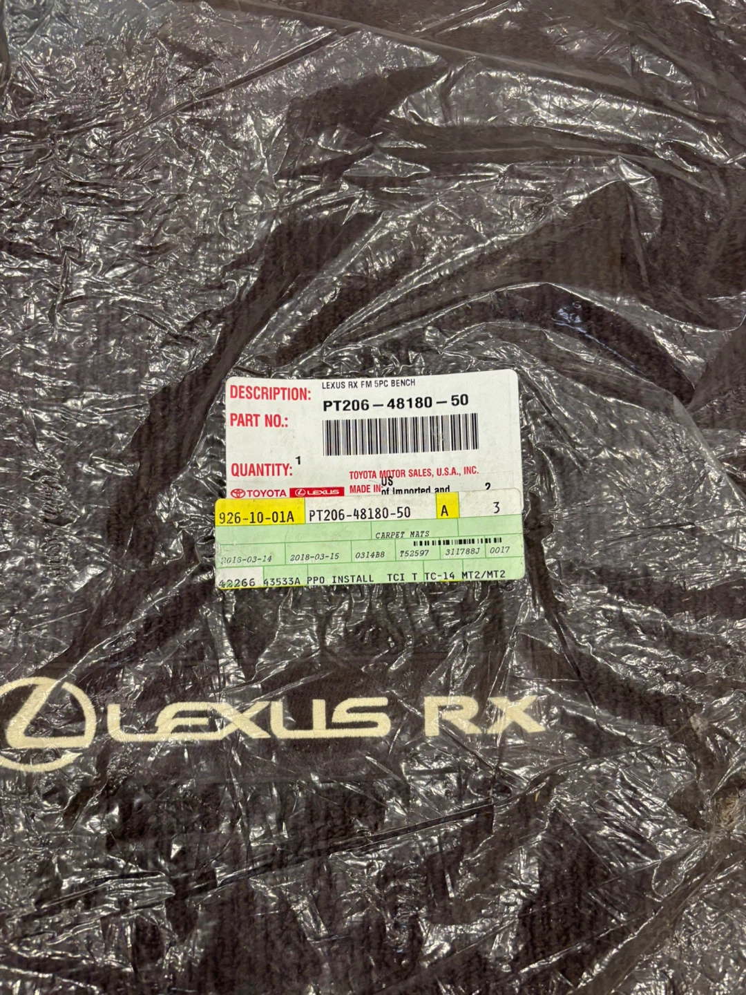 Lexus RX Carpet Floor Mats PT206-48180-50 - photo 4