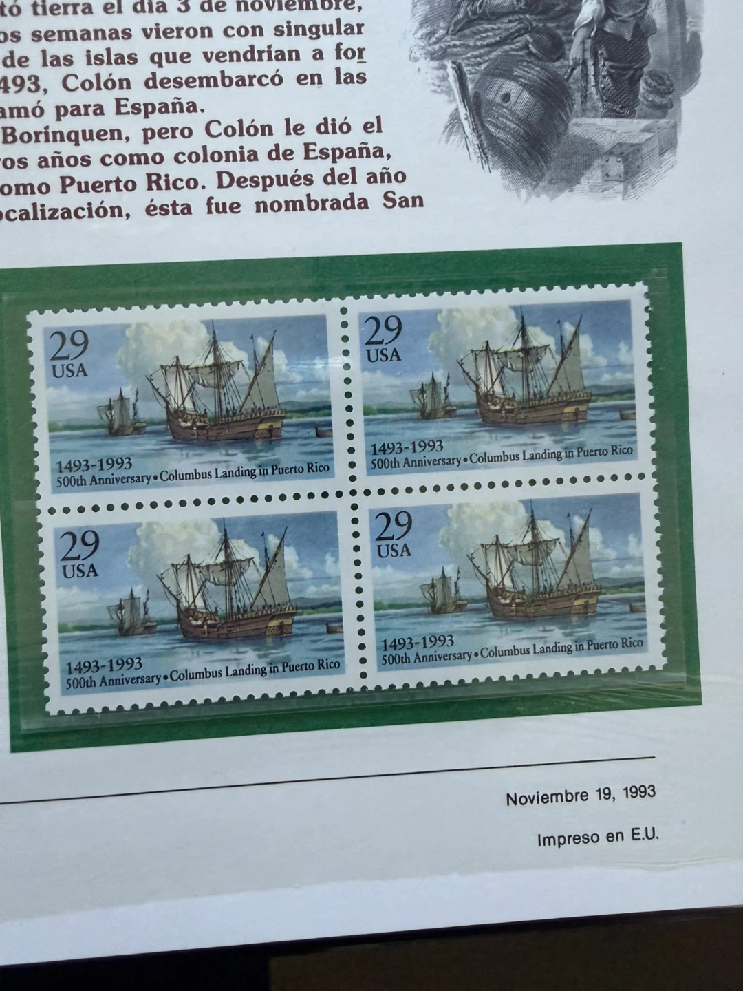 USPS El Desembarco de Colon en Puerto Rico Stamp Sheet - photo 2