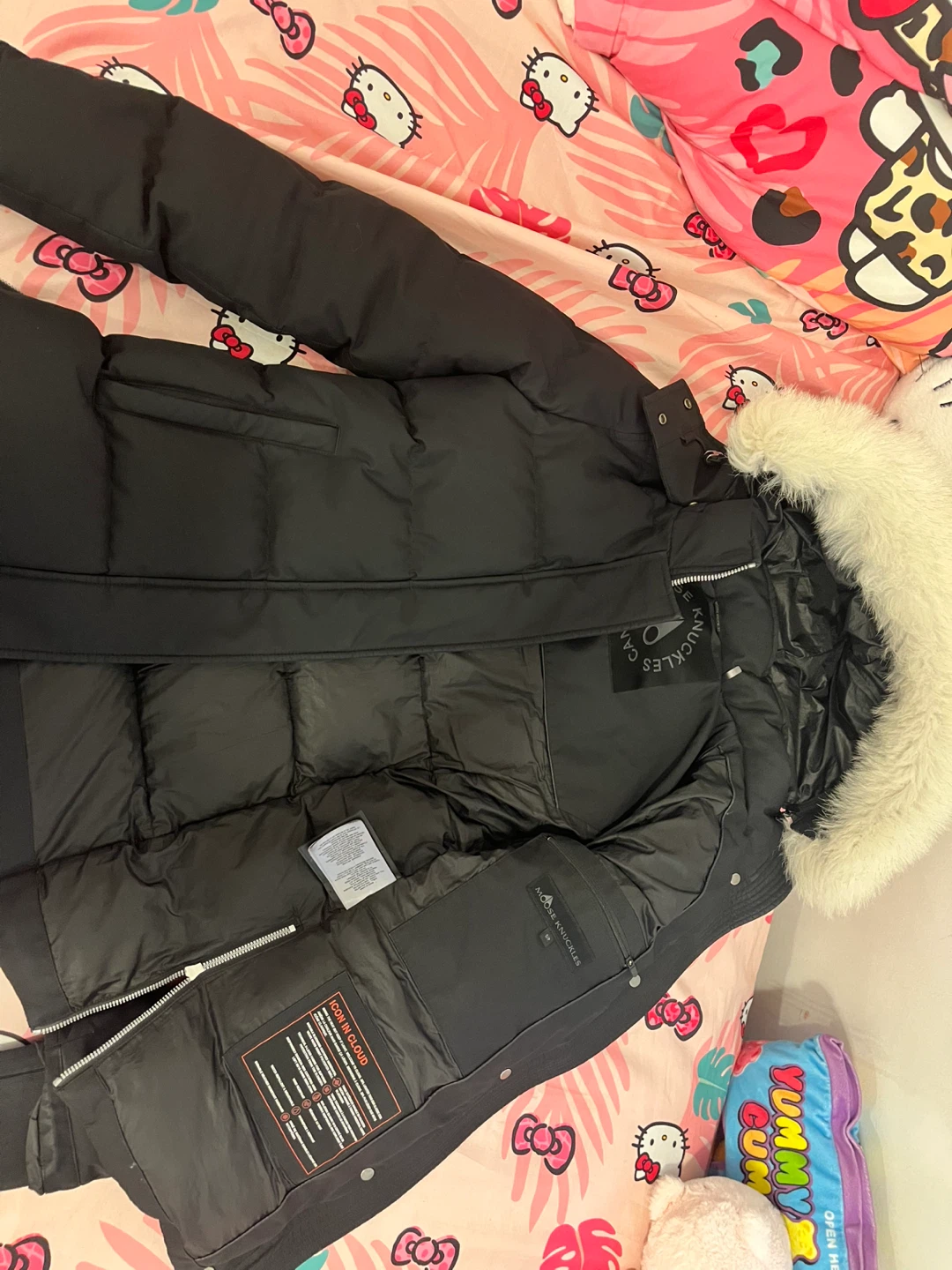 Moose Knuckles Black Puffer Parka with Fur Hood