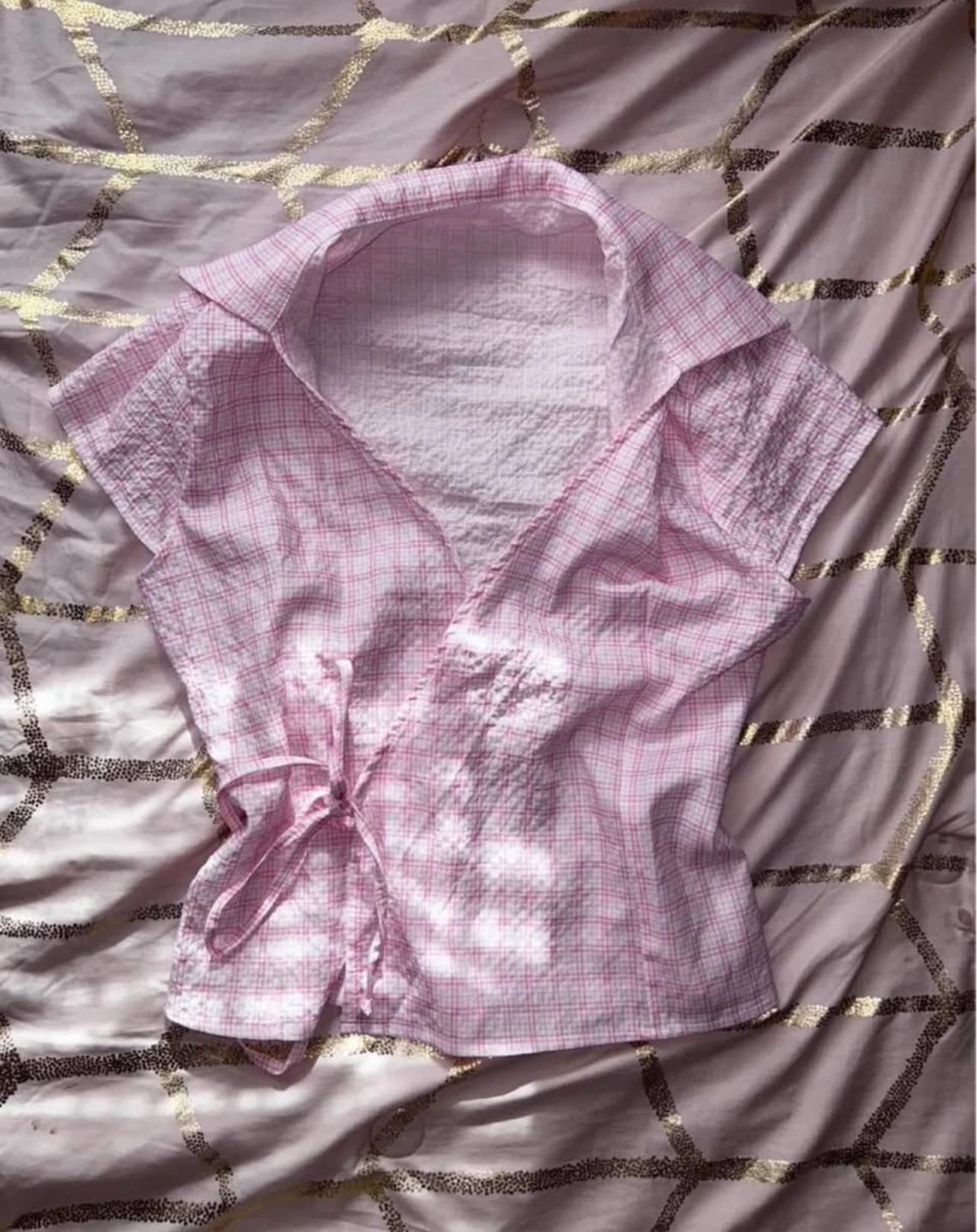pink plaid wrap top