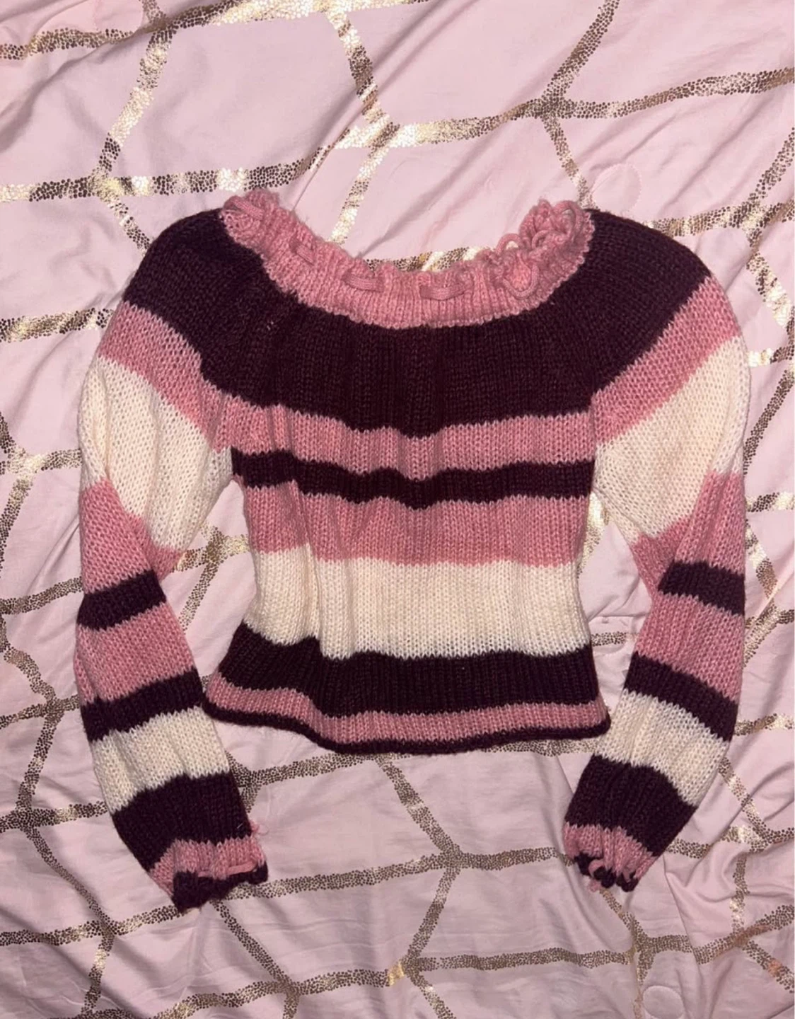 striped off shoulder sweater