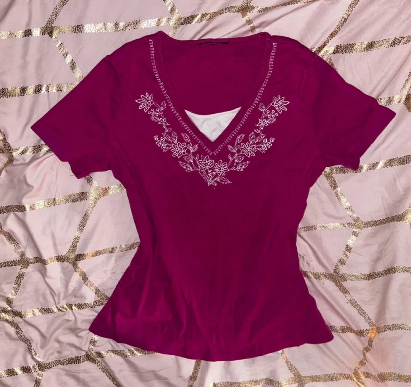 2000s pink embroidered top