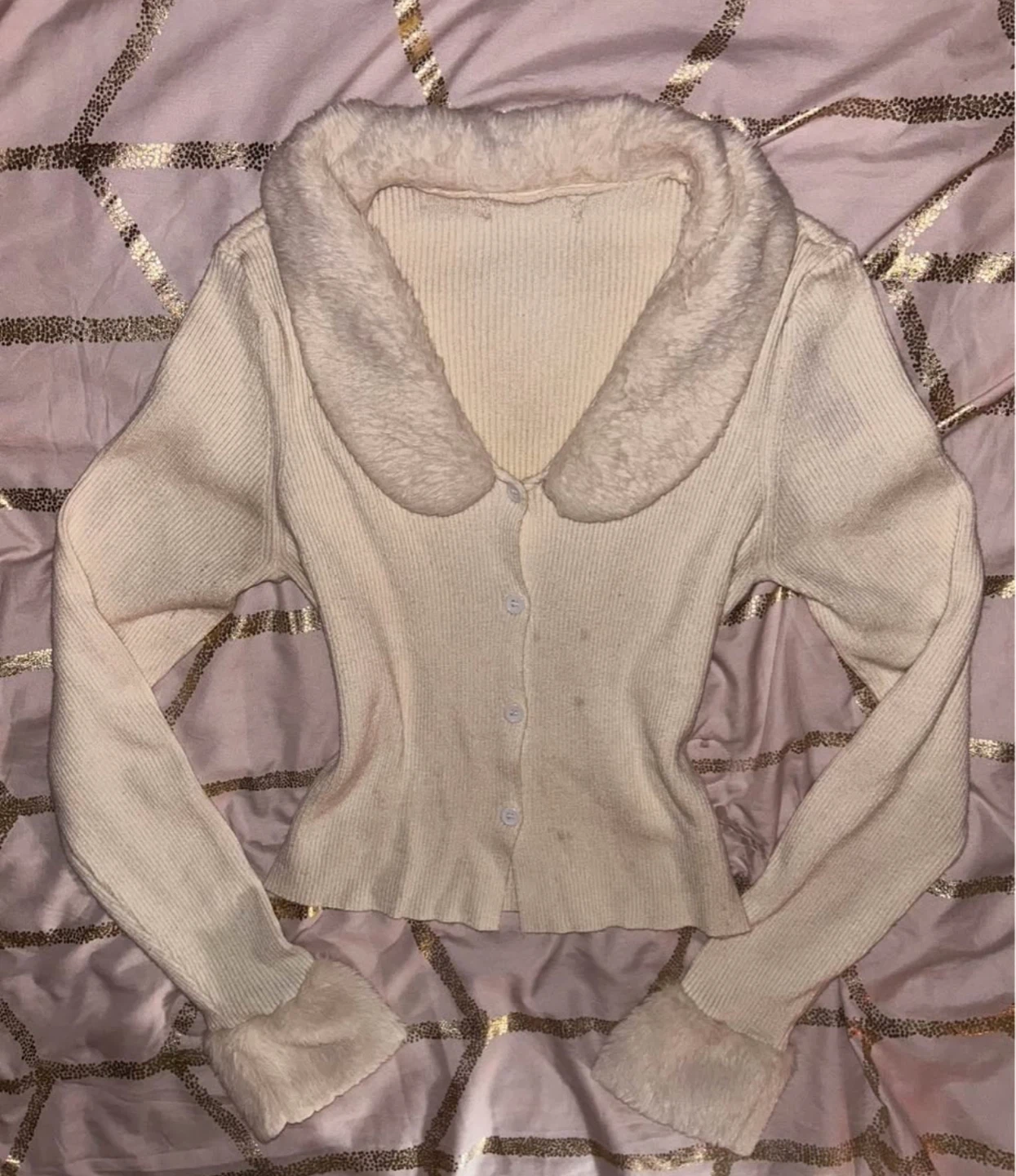 beige fuzzy cardigan