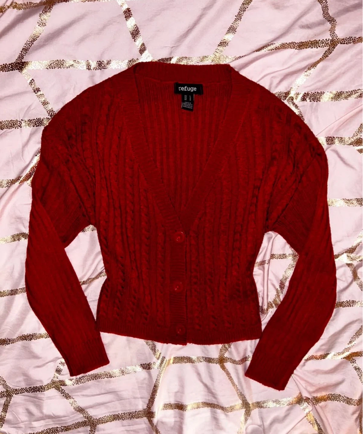 red cardigan
