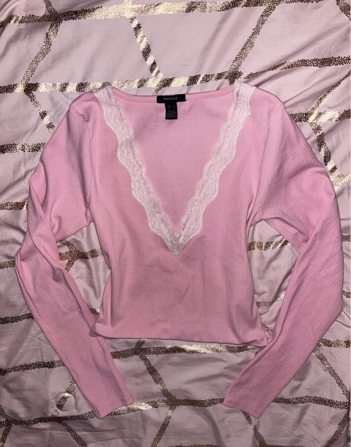 pink lace neck top