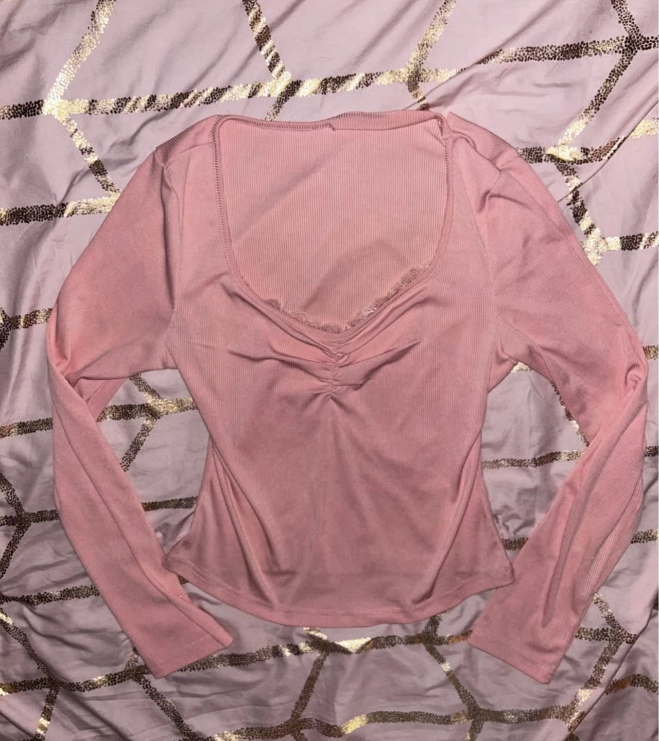 pink lace detail long sleeve