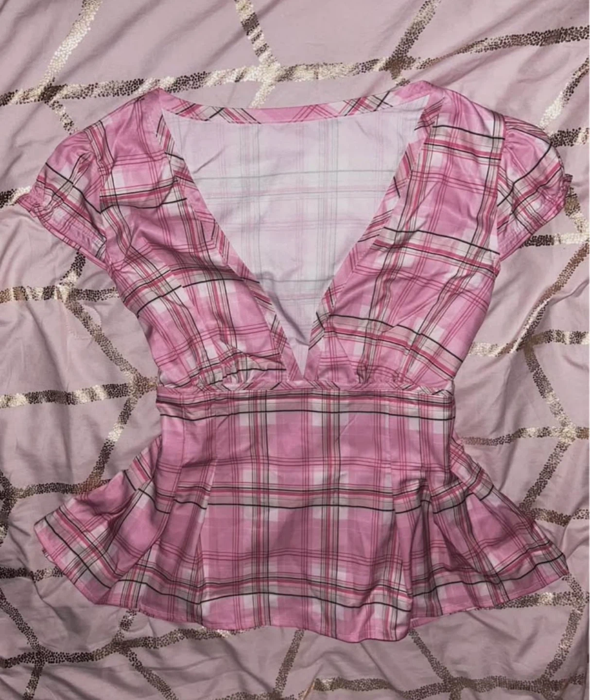 y2k pink plaid blouse