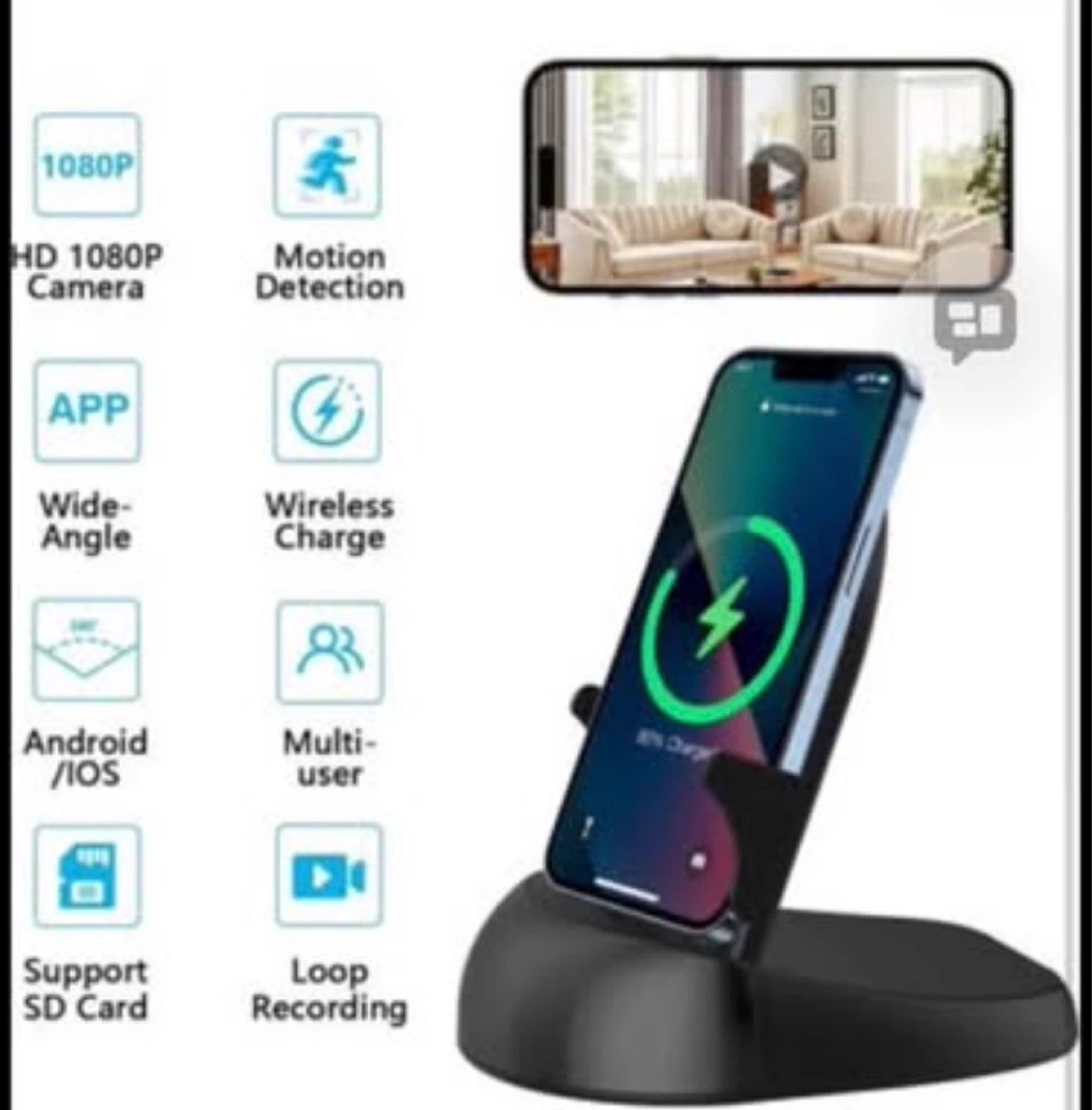 Hidden Camera WiFi Wireless Phone Charger Spy Cam