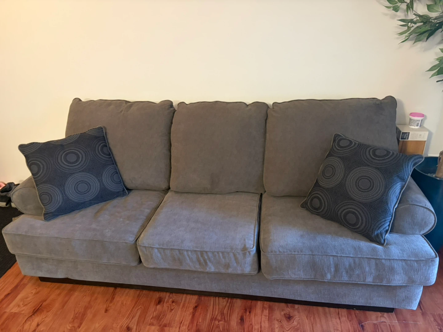 Grey Sofa and love seat with Decorative Pillows
