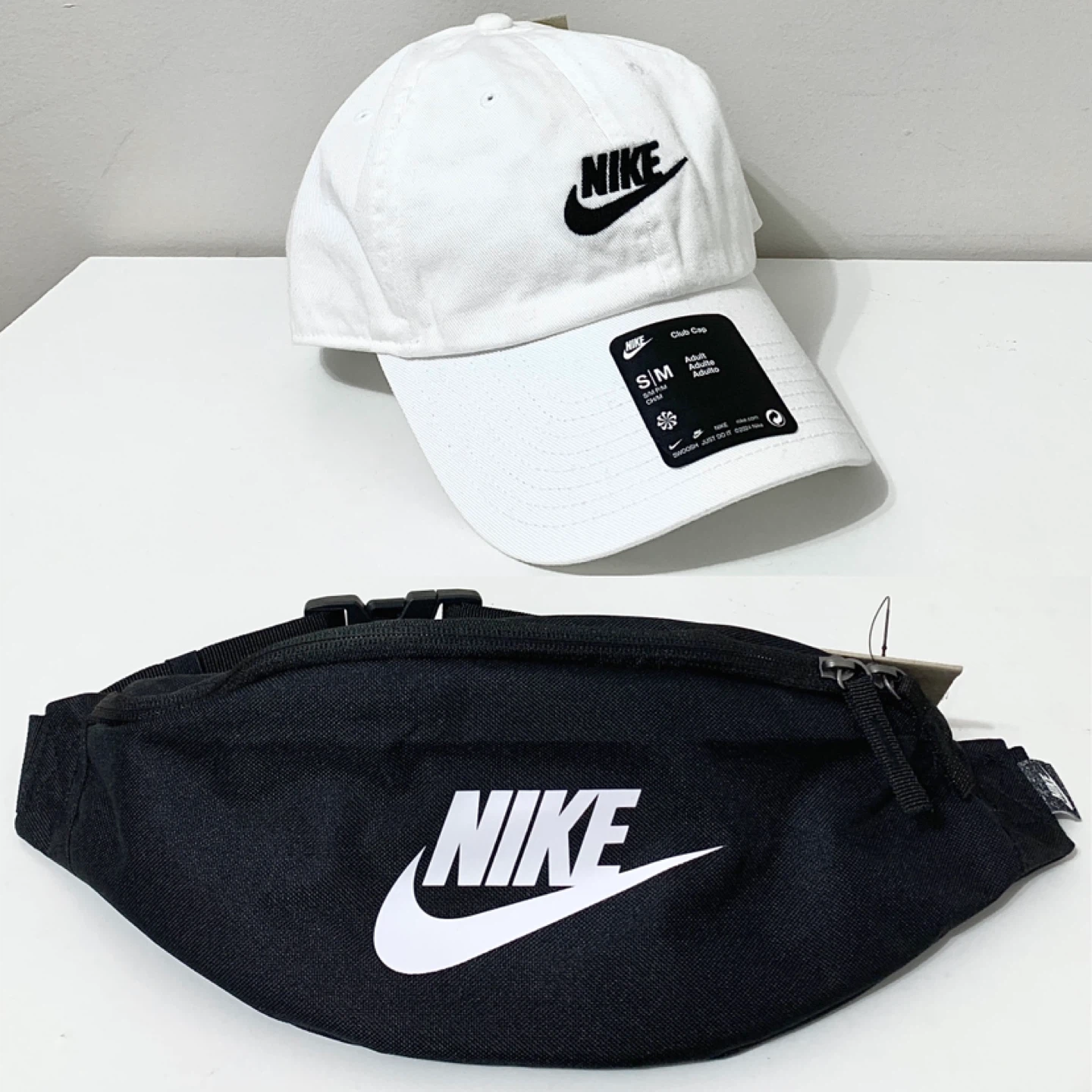 Nike Club Cap and Waist Pack 3L Bag Black/White (2 Pieces) NEW