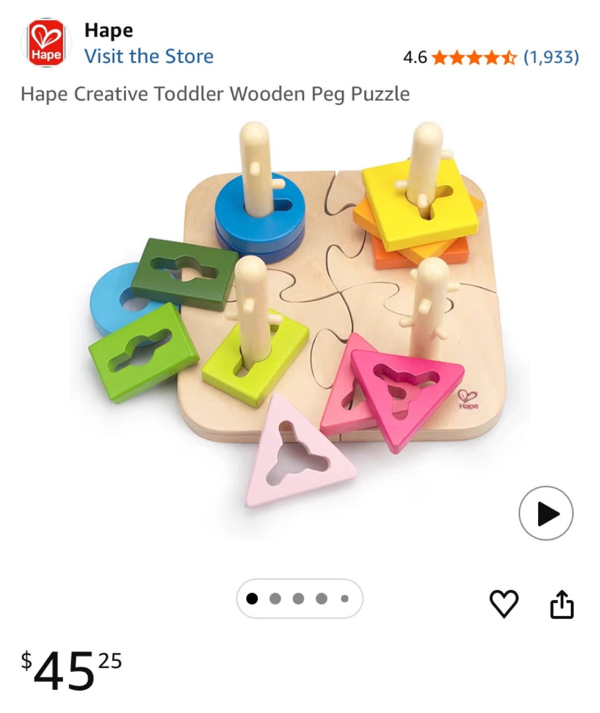 Hape Creative Toddler Wooden Peg Puzzle - photo 3