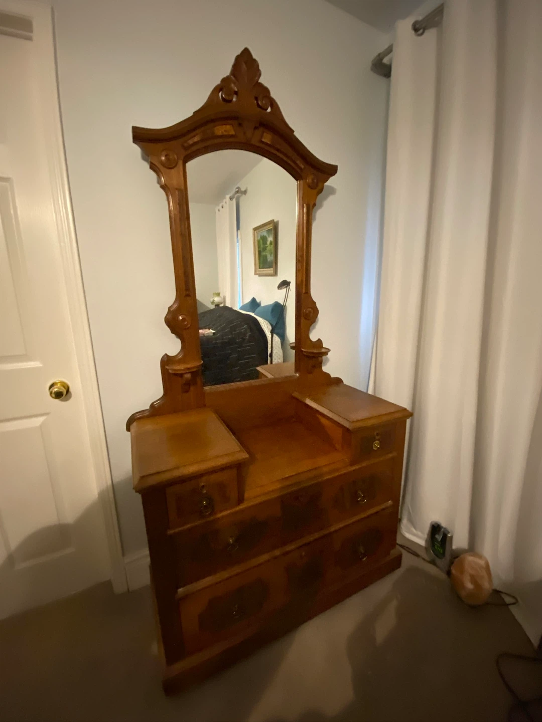 Antique Wooden Vanity Dresser with Mirror