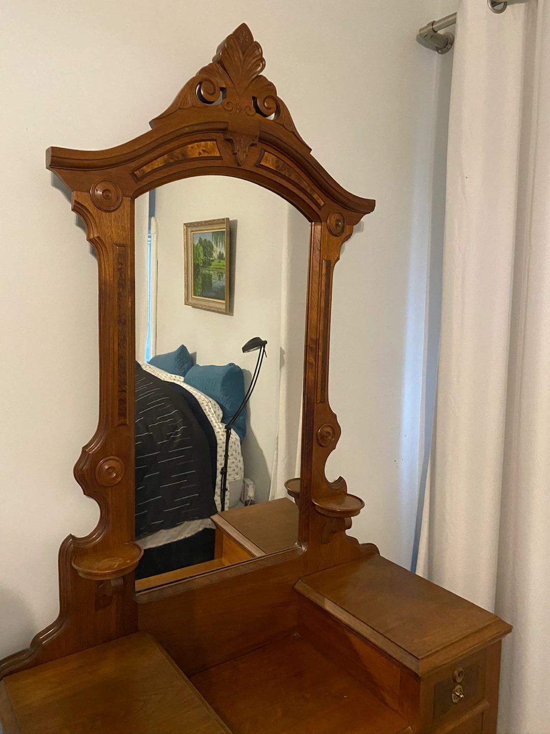 Antique Wooden Vanity Dresser with Mirror - photo 2