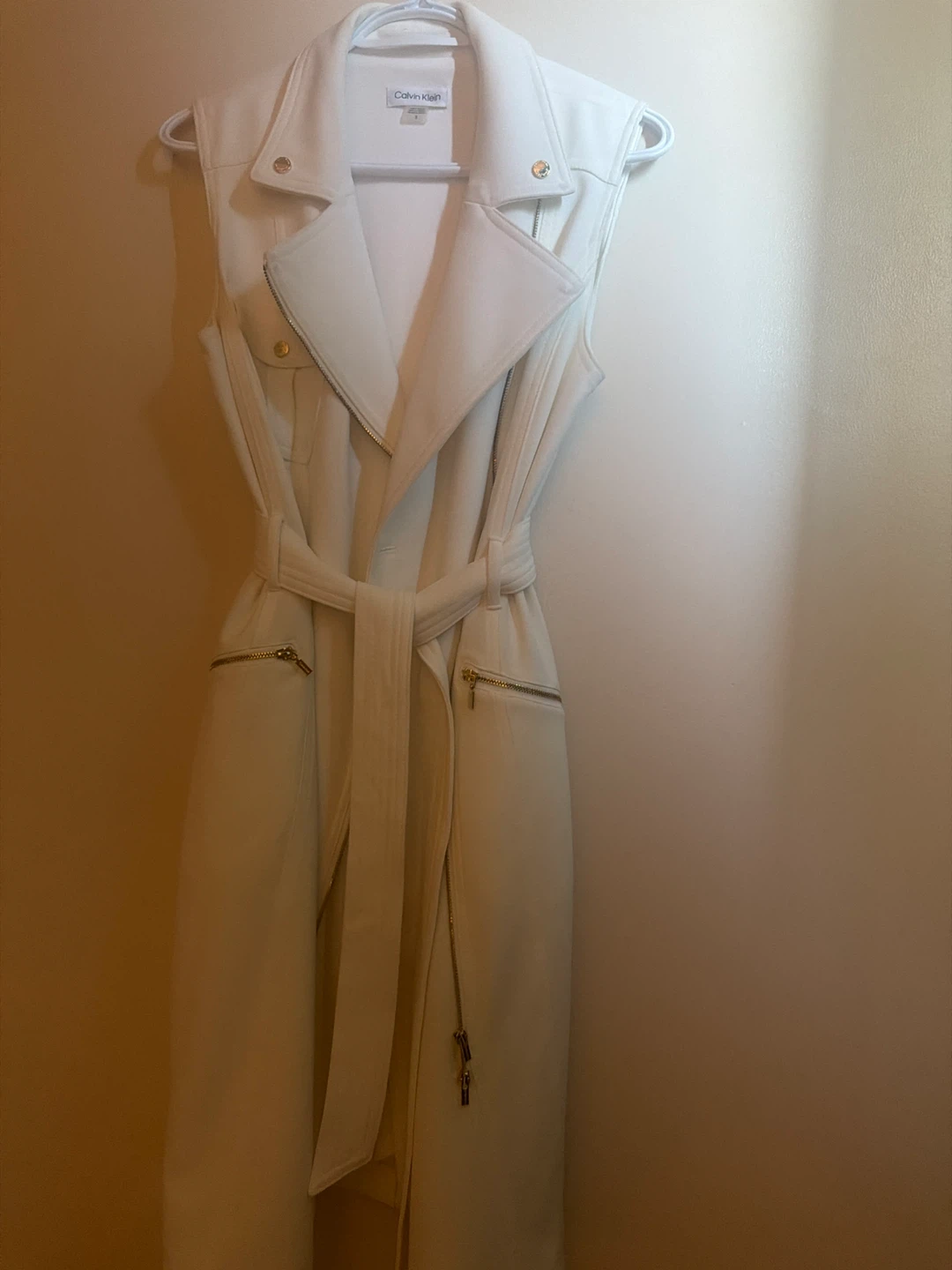 Calvin Klein White Sleeveless Trench Coat Vest - Size S