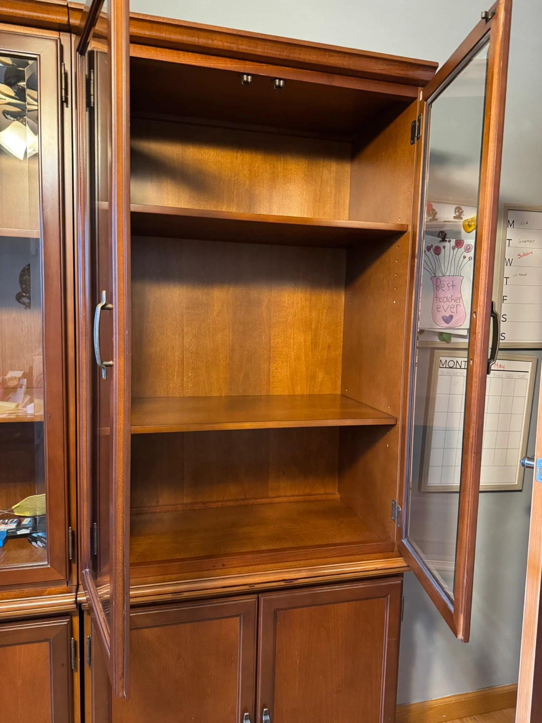Wood Bookcase with Glass Doors