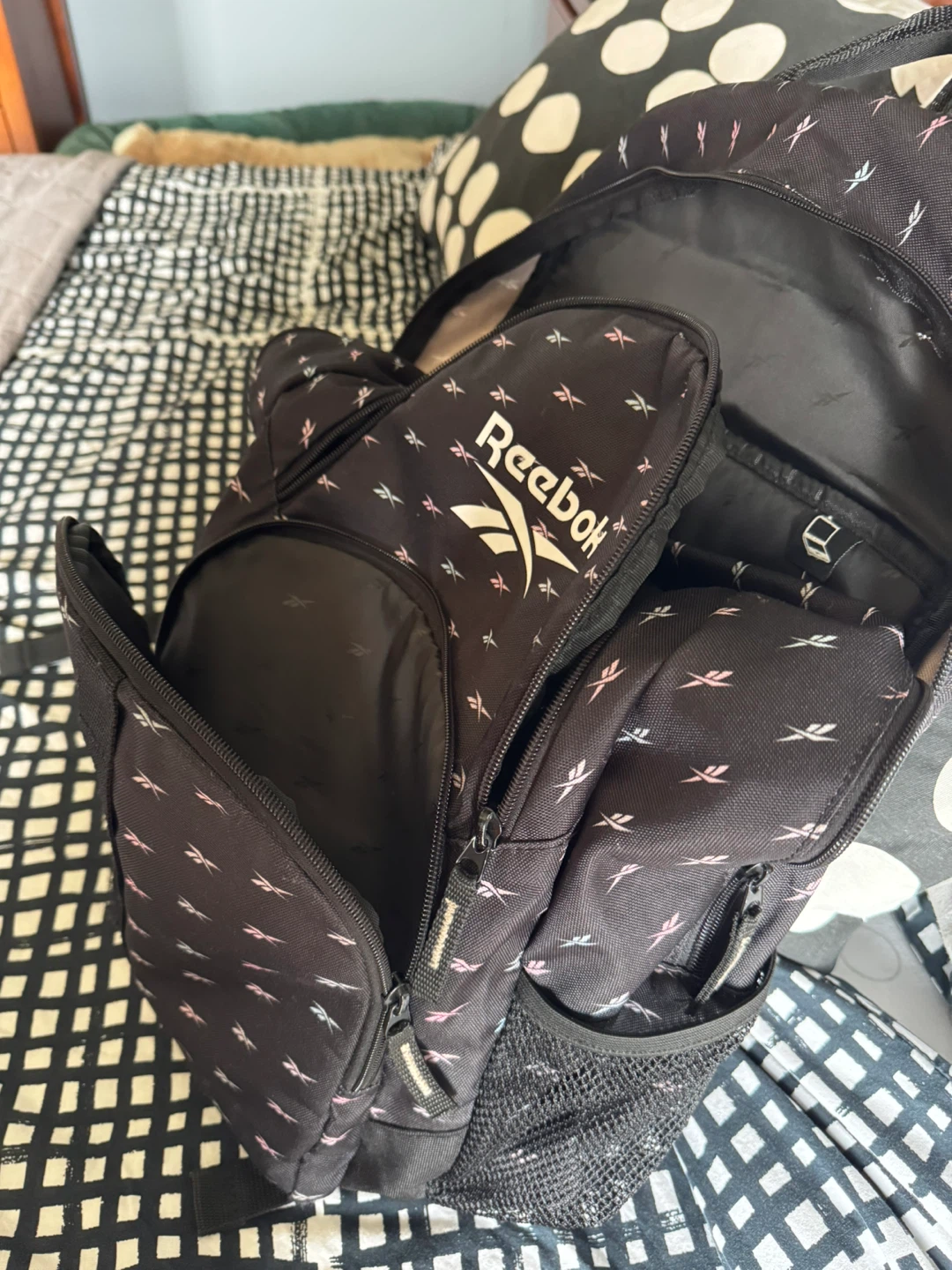 Reebok Backpack Black Pink Teal Logo Print
