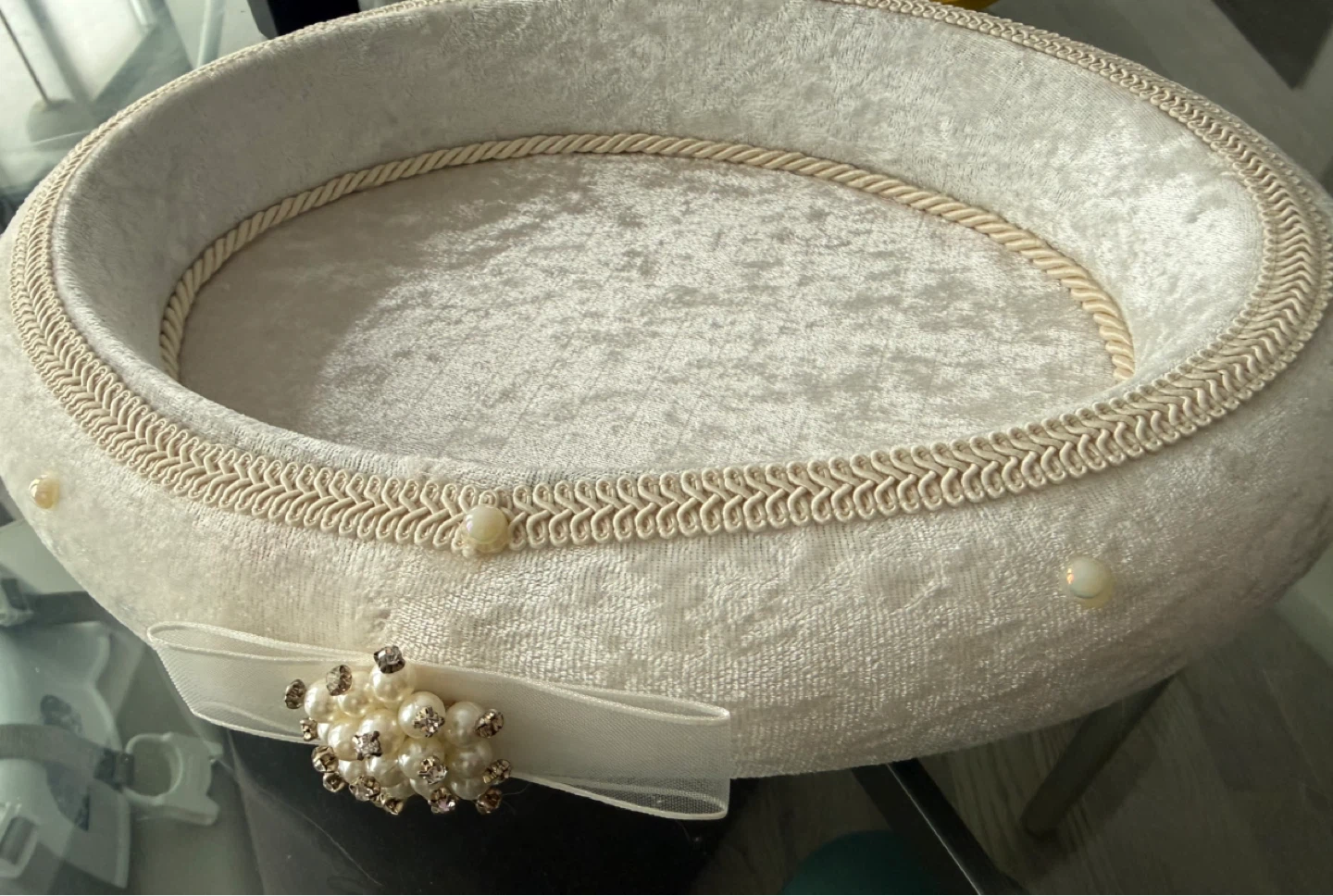 Decorative Oval Tray with Pearls and Bow