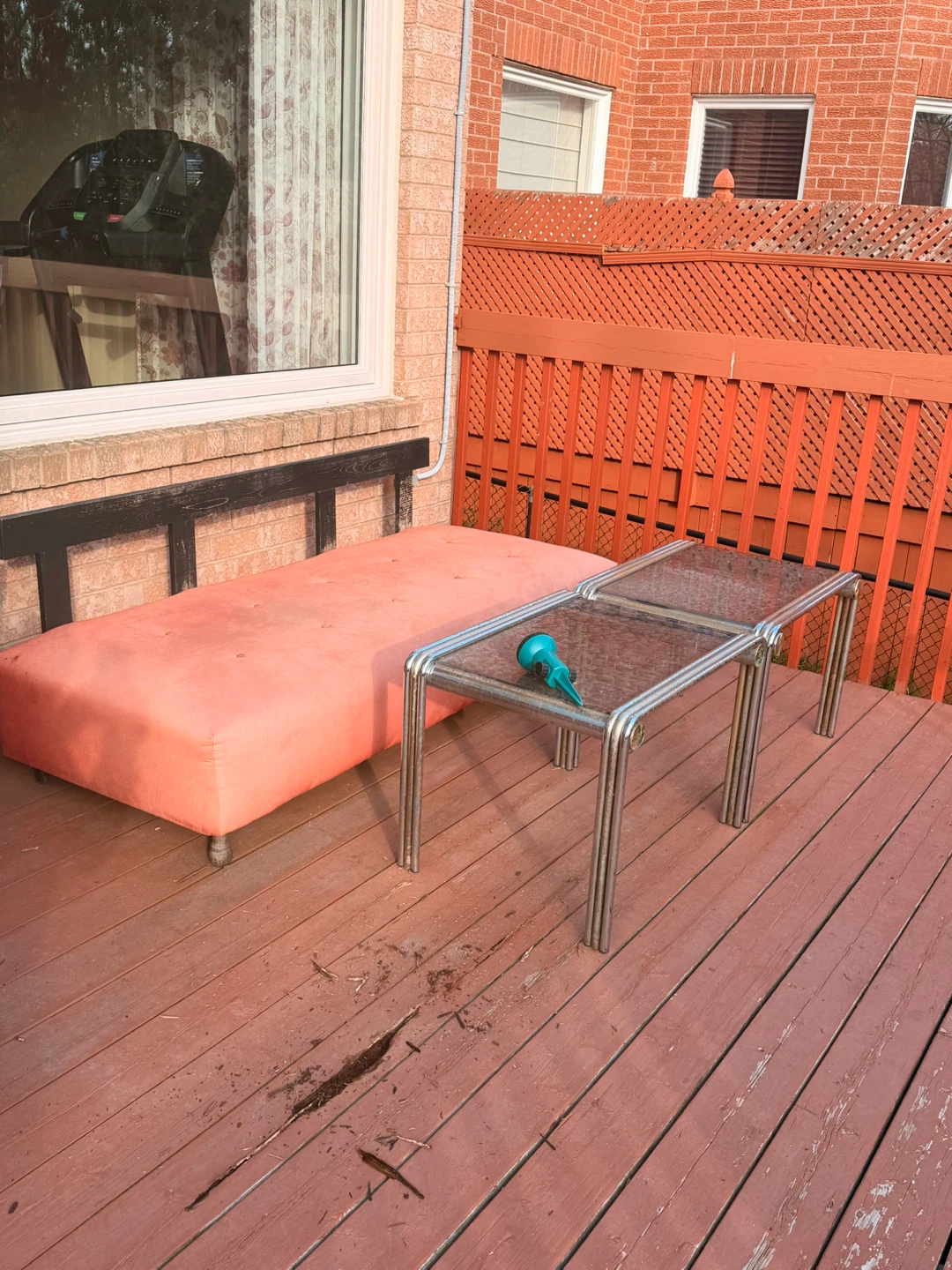 Retro Red Sofa & Glass Side Tables