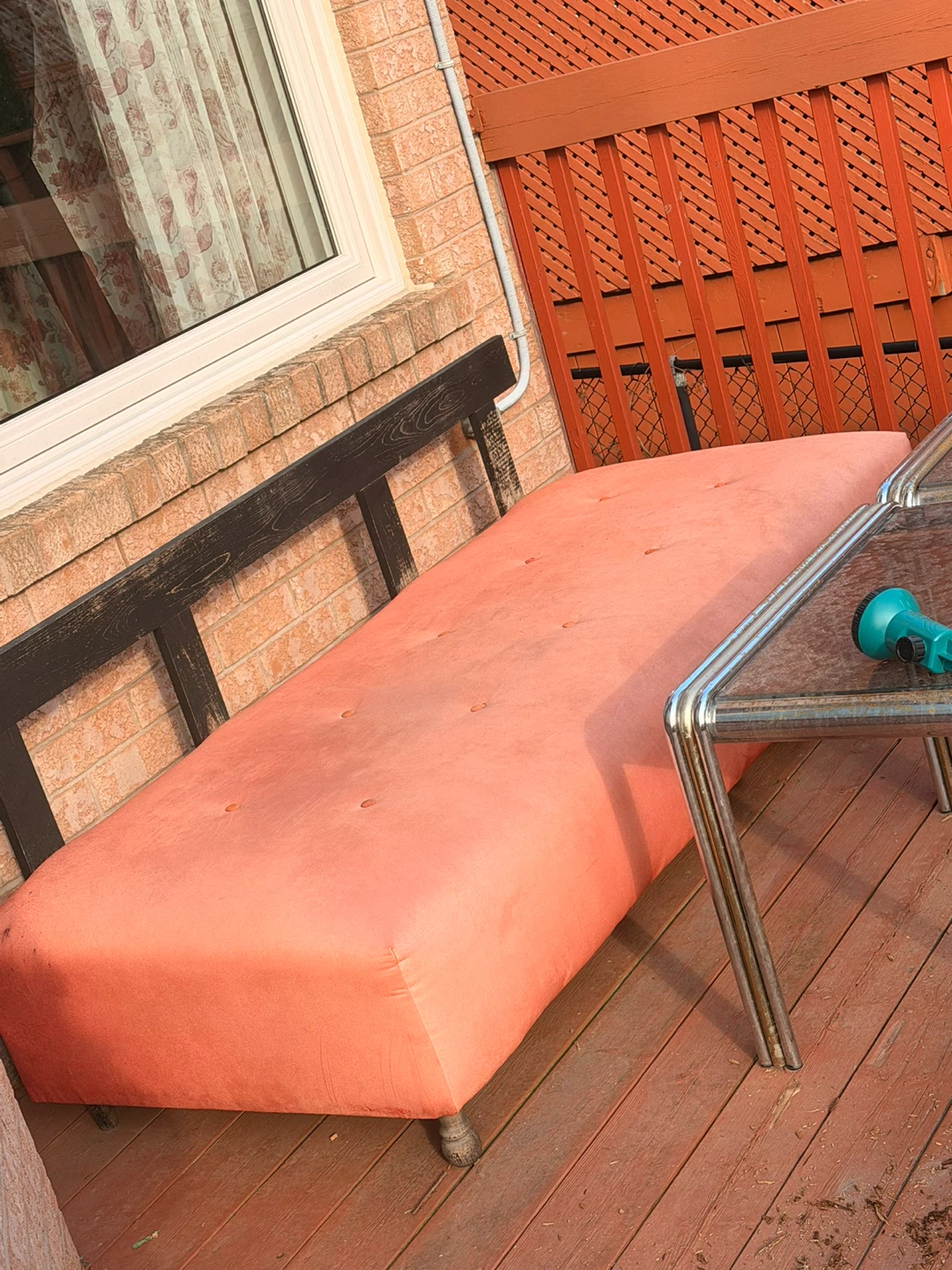 Retro Red Sofa & Glass Side Tables - photo 2