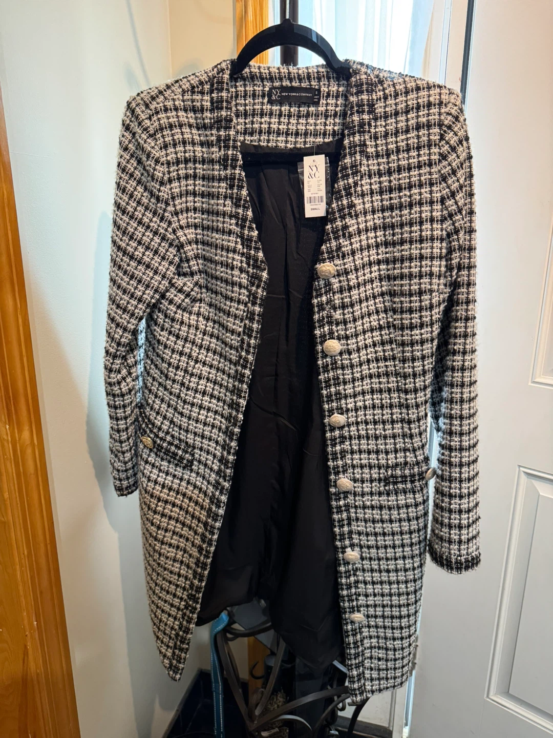 NY & Company Black and White Tweed Blazer - Size Small
