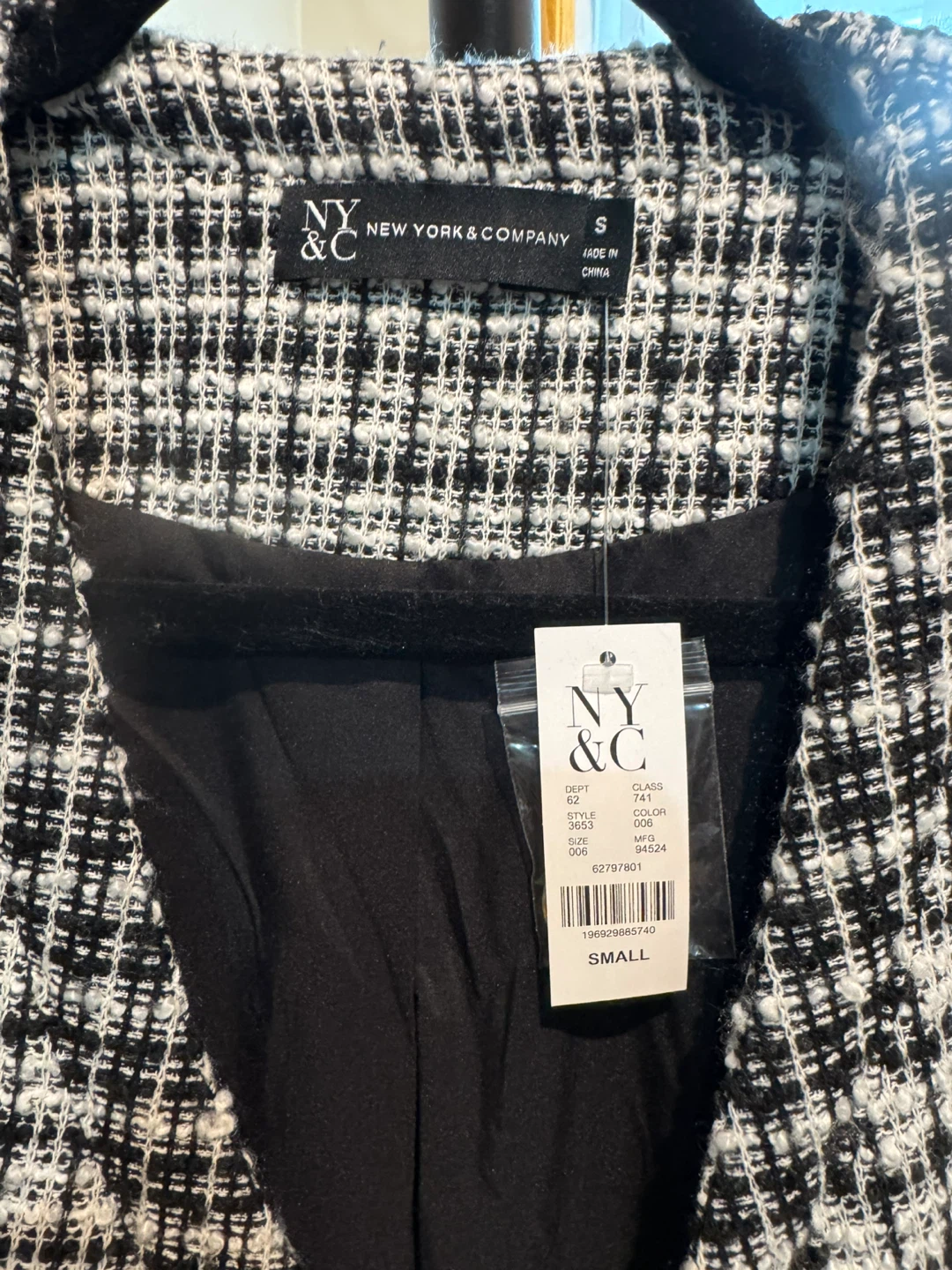 NY & Company Black and White Tweed Blazer - Size Small - photo 3