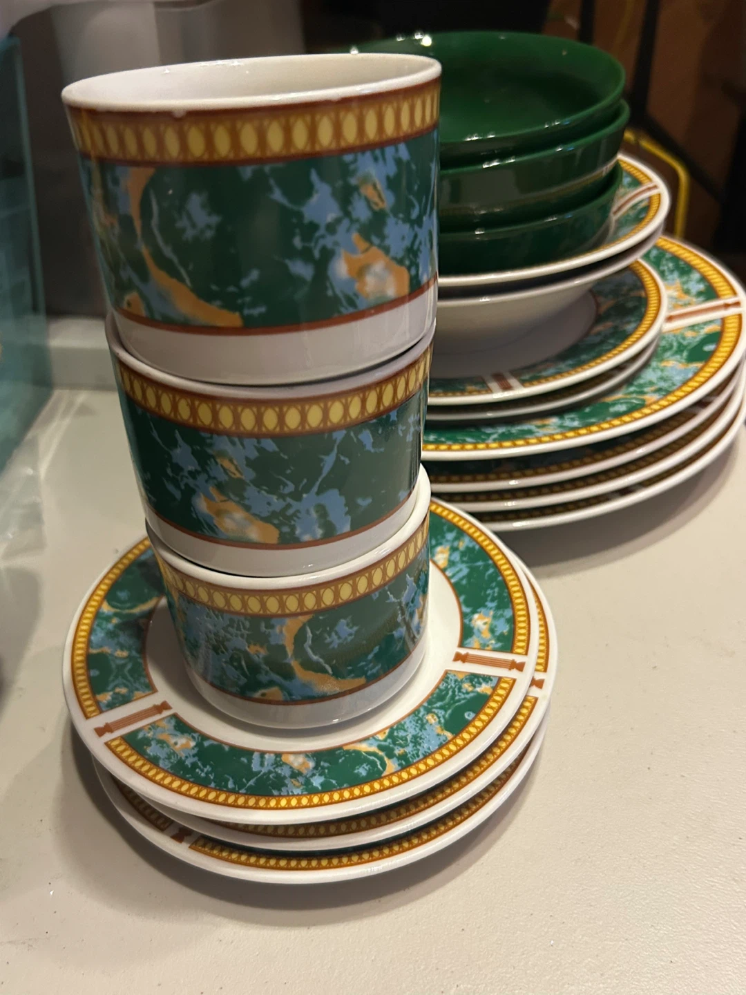 Vintage Style Green Dinnerware Bundle Plates Bowls Cups Set - photo 2