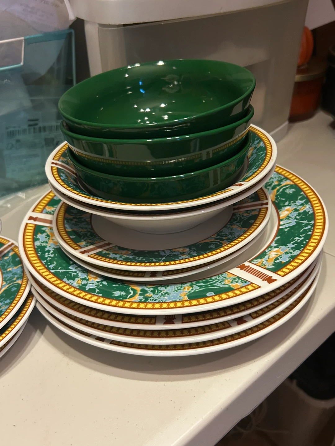 Vintage Style Green Dinnerware Bundle Plates Bowls Cups Set