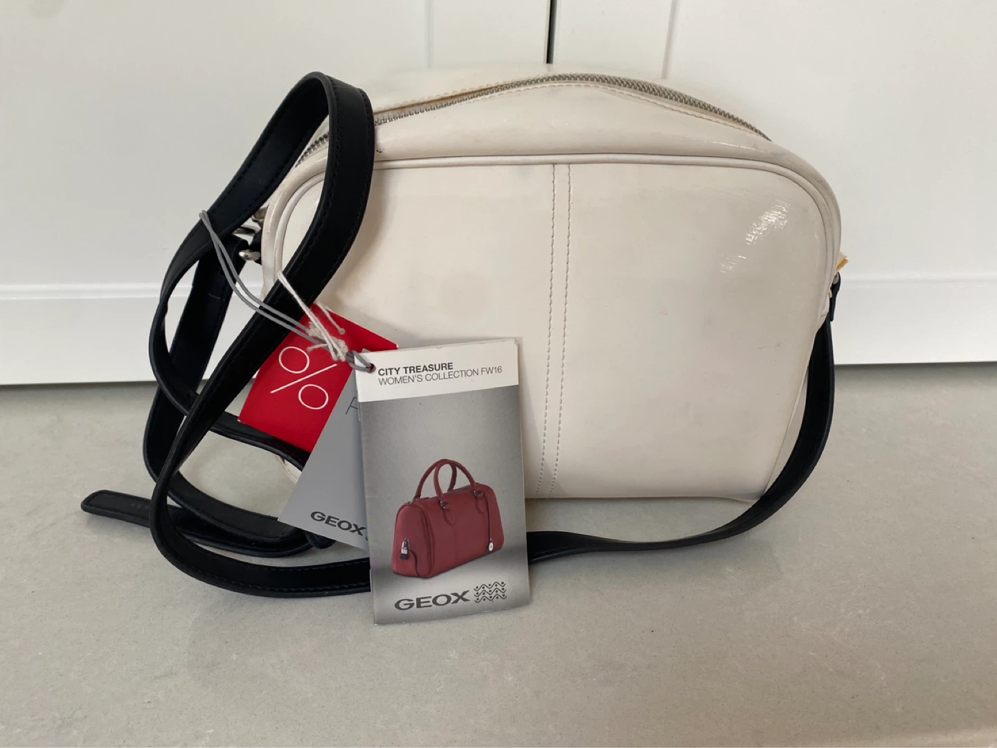 GEOX Women's Cream Patent Leather Crossbody Bag