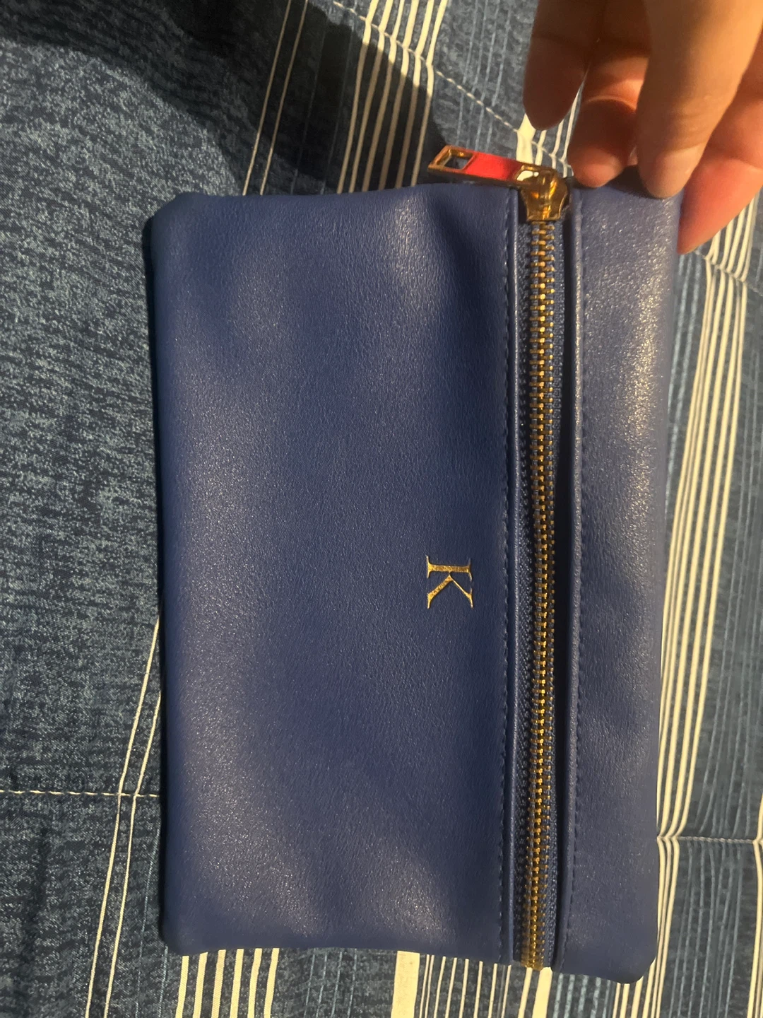 New Blue clutch with gold 'K' initial