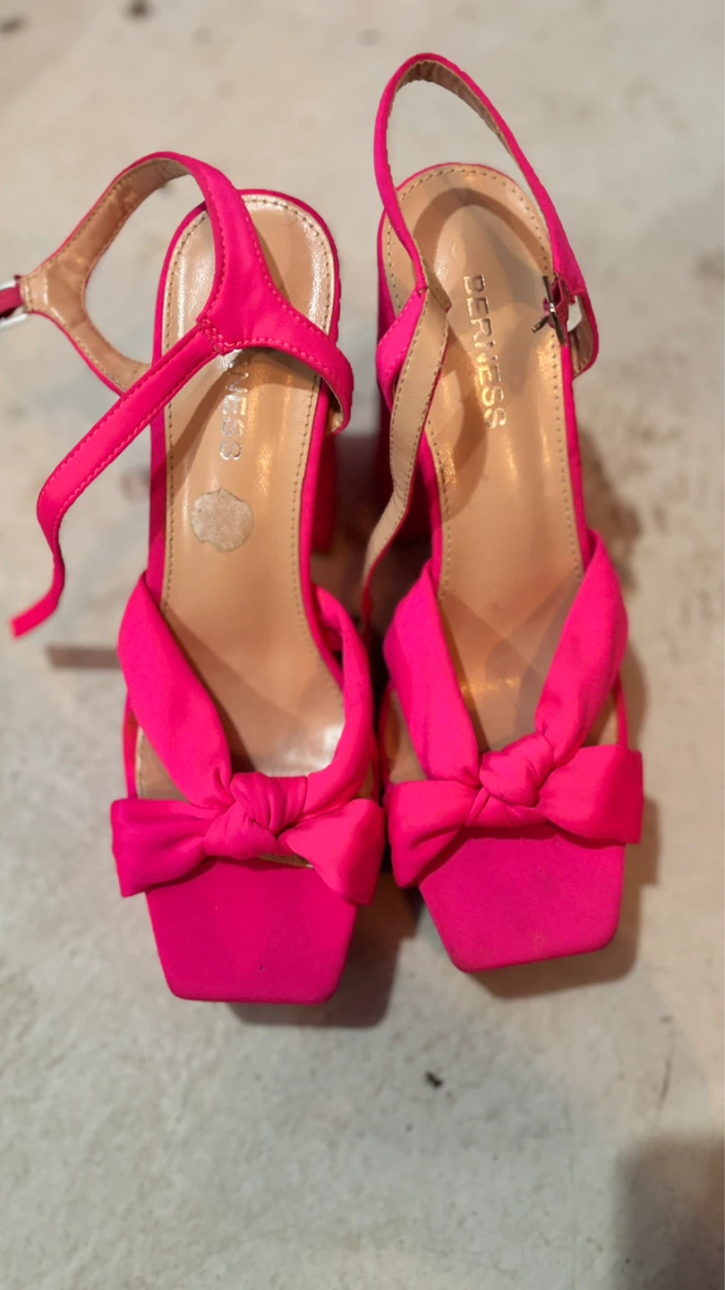 Hot Pink Bow Heeled Sandals by BERKESS