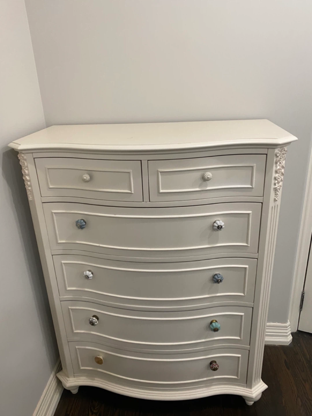 White Dresser with Decorative Knobs