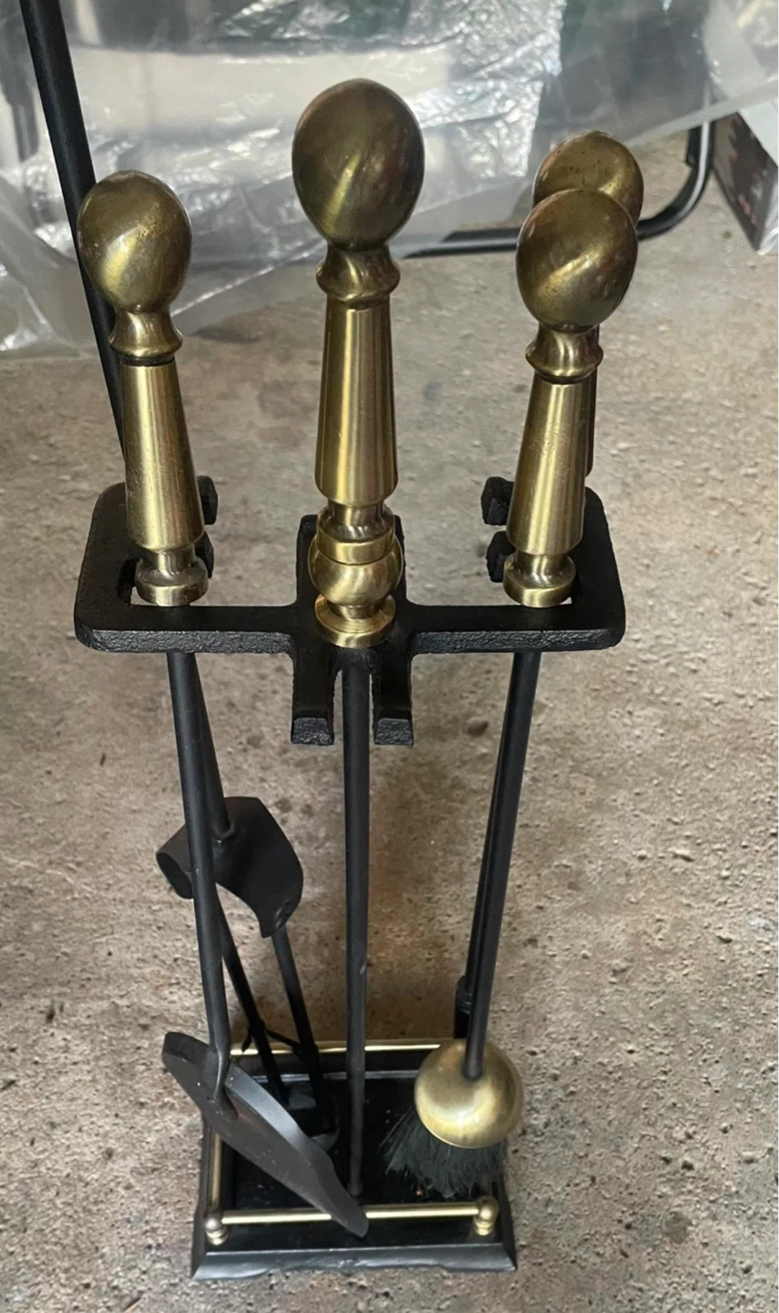 Brass and Black Fireplace Tool Set - photo 2