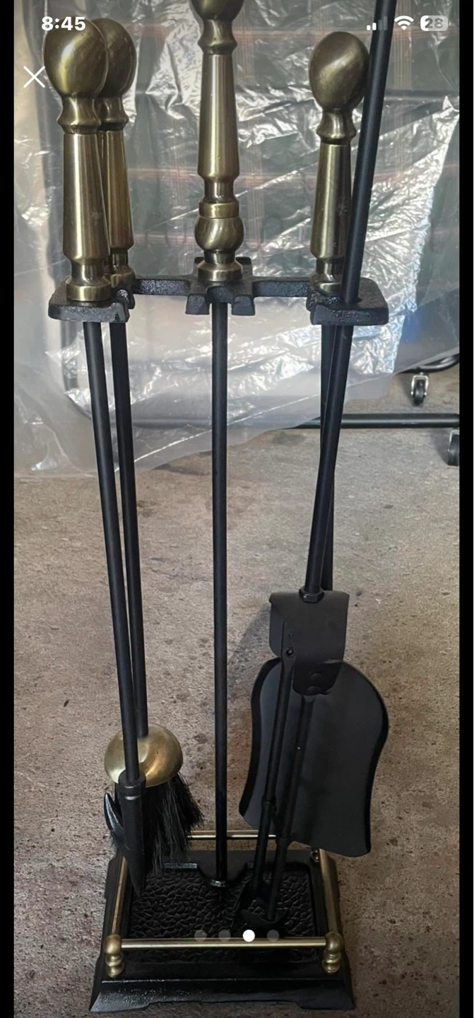 Brass and Black Fireplace Tool Set - photo 4