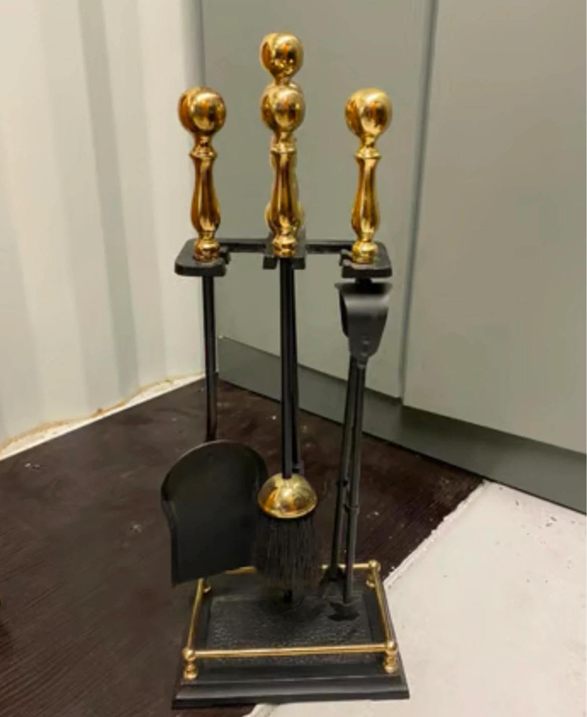 Brass and Black Fireplace Tool Set