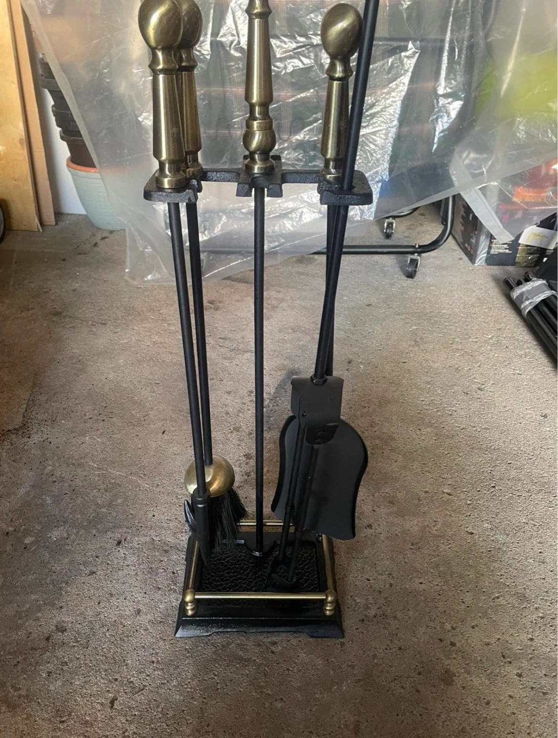 Brass and Black Fireplace Tool Set - photo 3