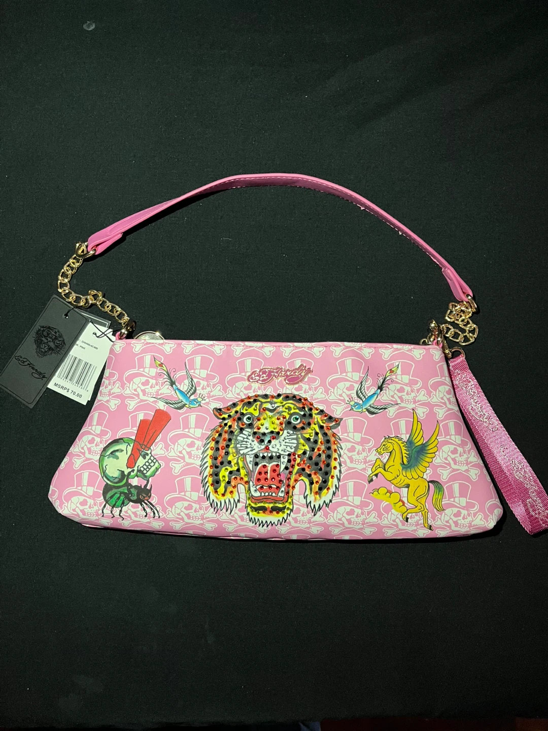 Ed Hardy Pink Tiger & Skulls Purse