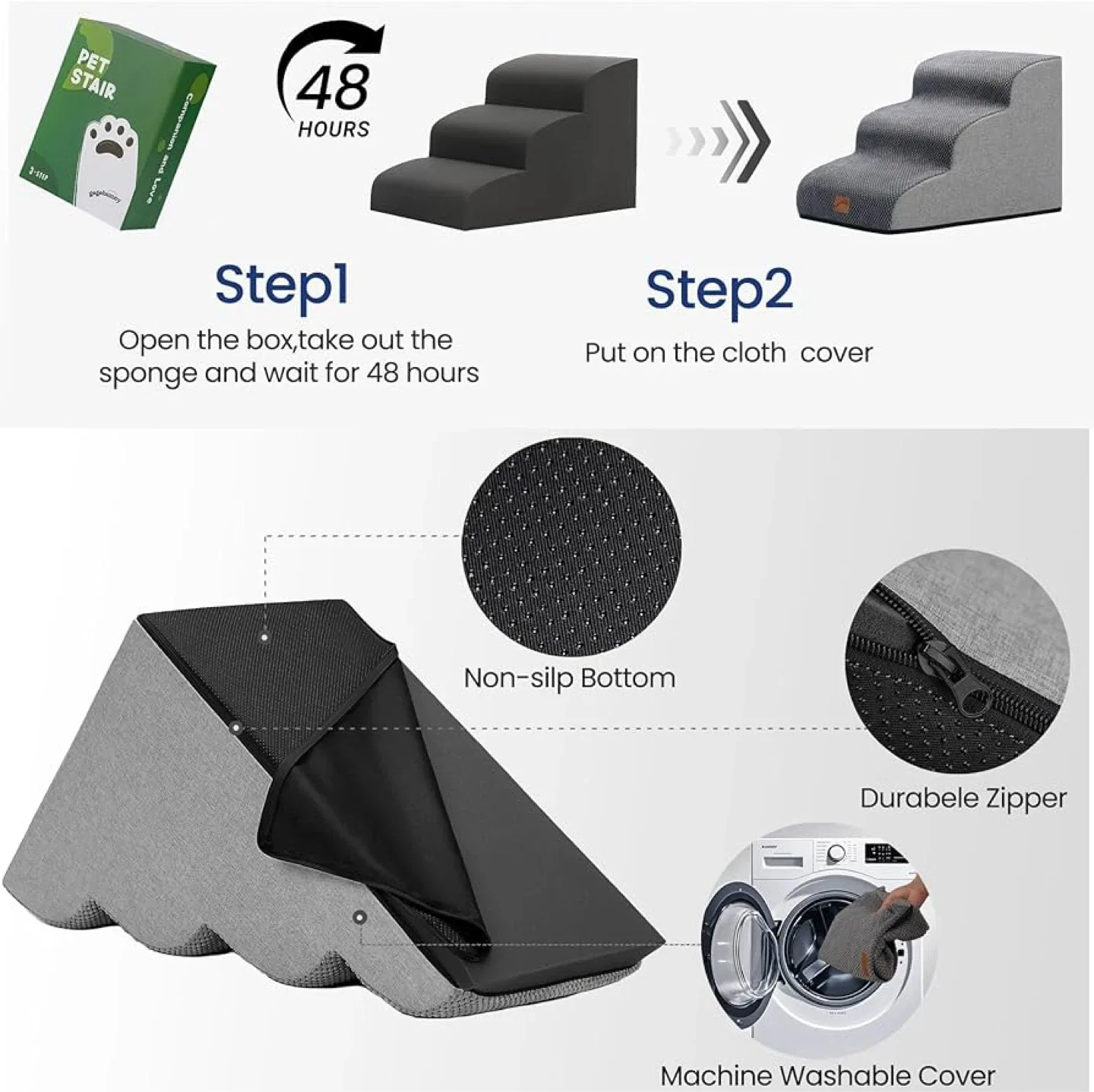GoGoBunny Ramp Dog Stairs - 3-Step, Grey - BNIB - photo 5