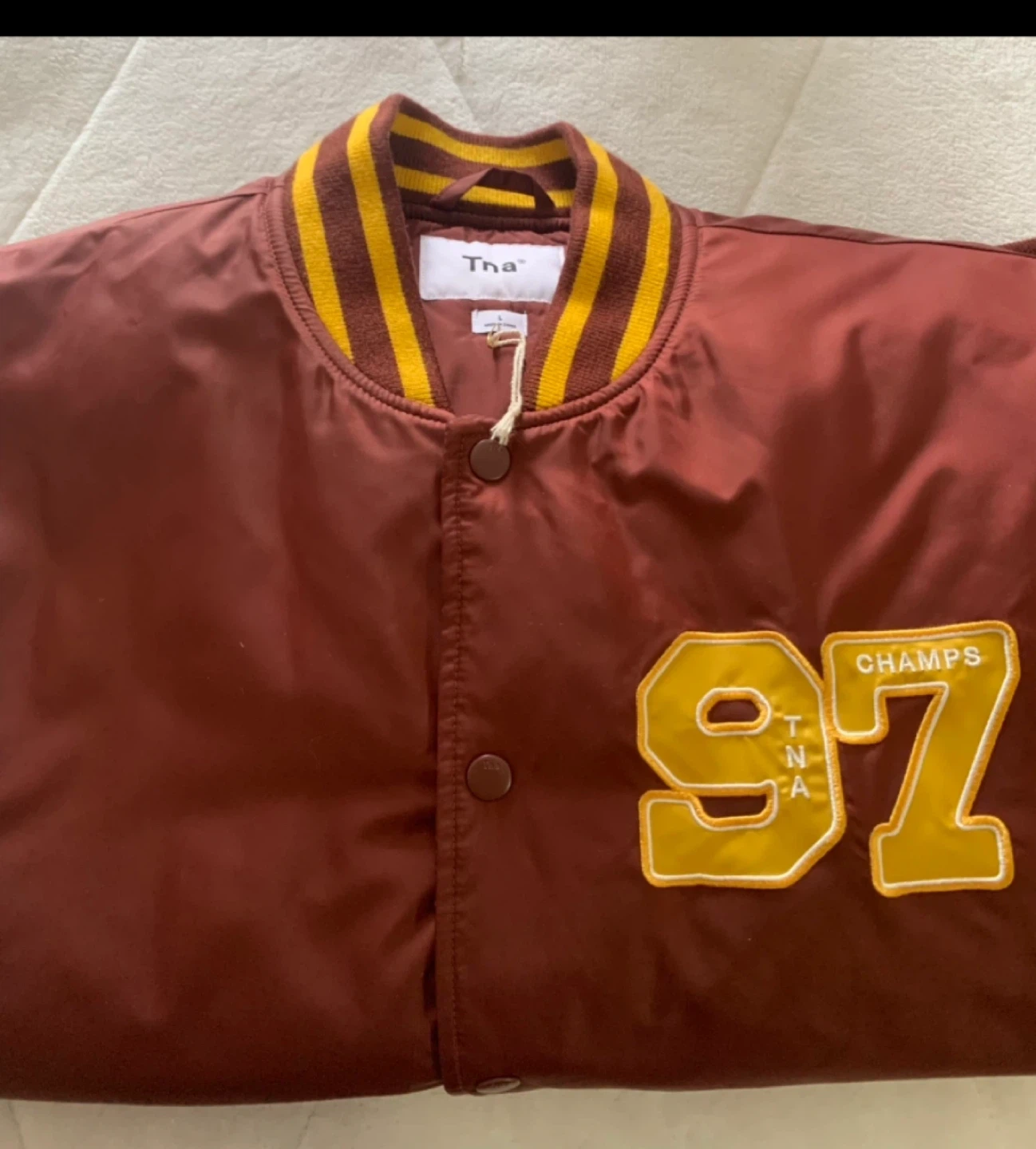 Tna Burgundy "97 Champs" Varsity Bomber Jacket Size L - photo 4