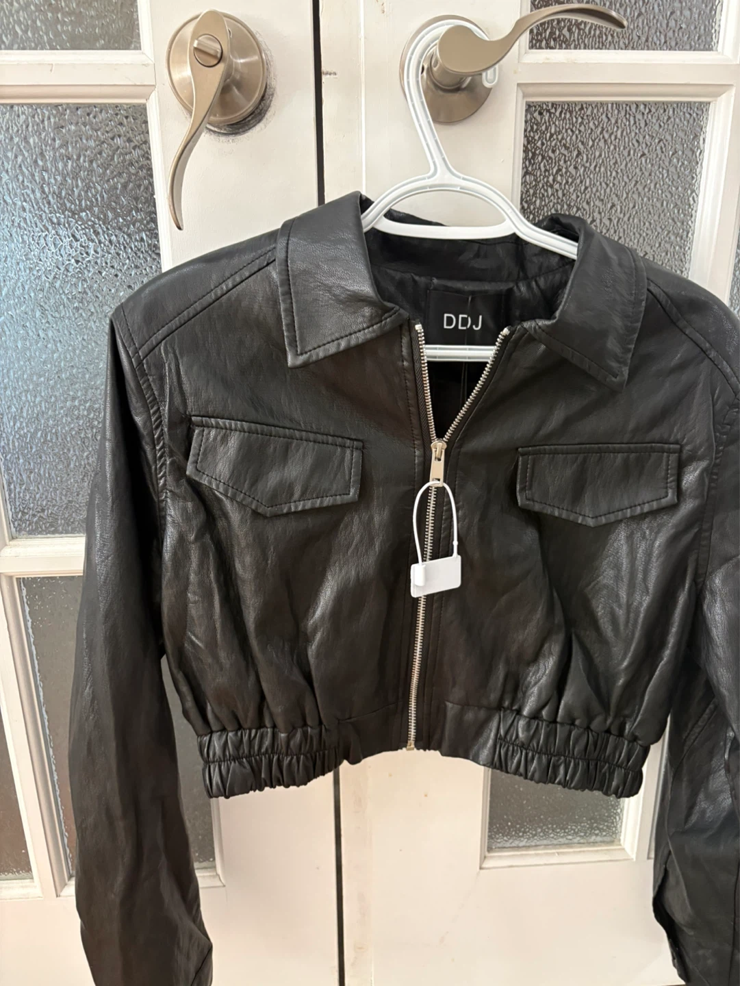 DDJ Black Faux Leather Cropped Jacket
