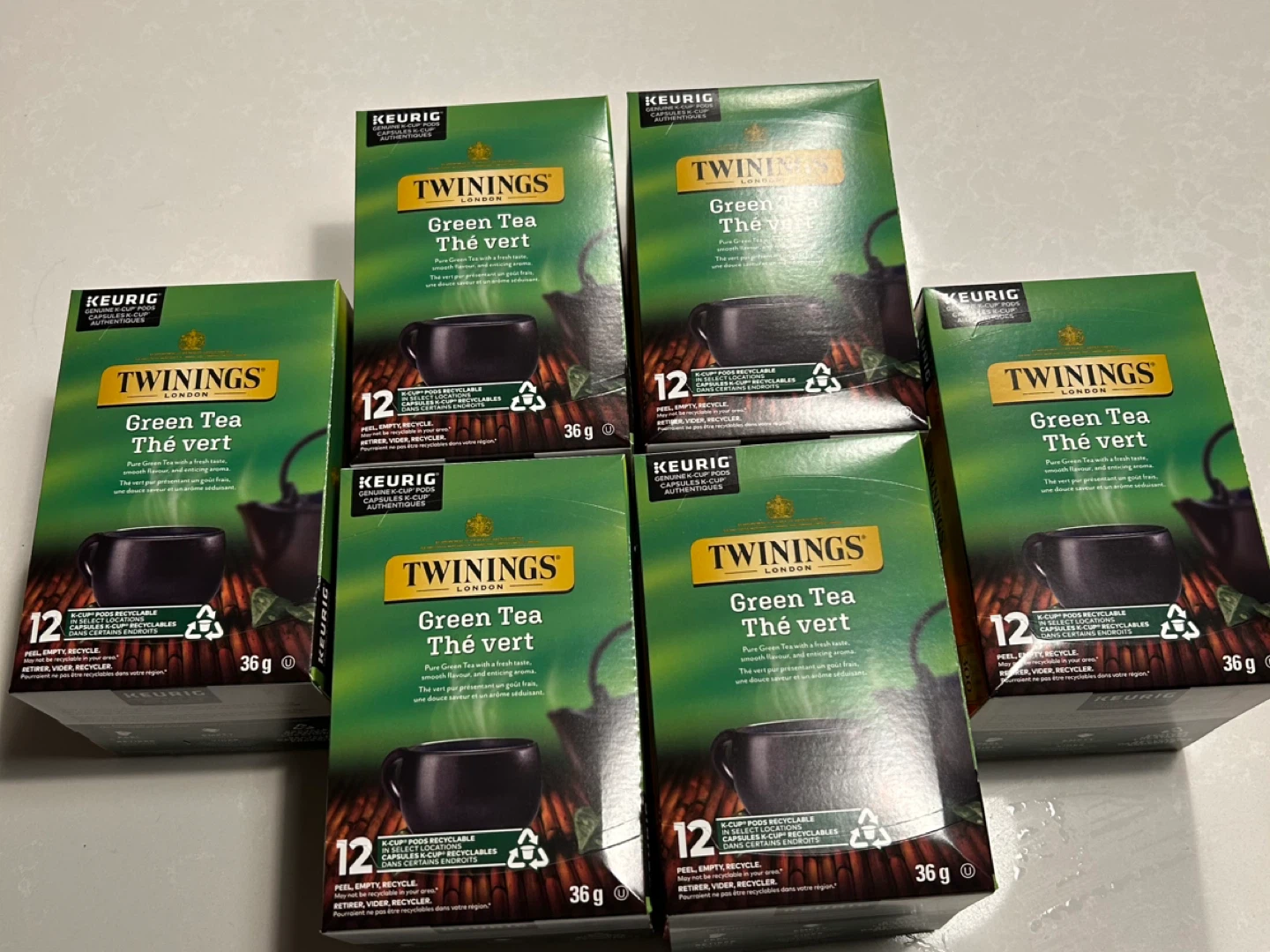 **SIX **TWININGS Green Tea K-Cup Pods - 5 Boxes (60 Pods Total)
