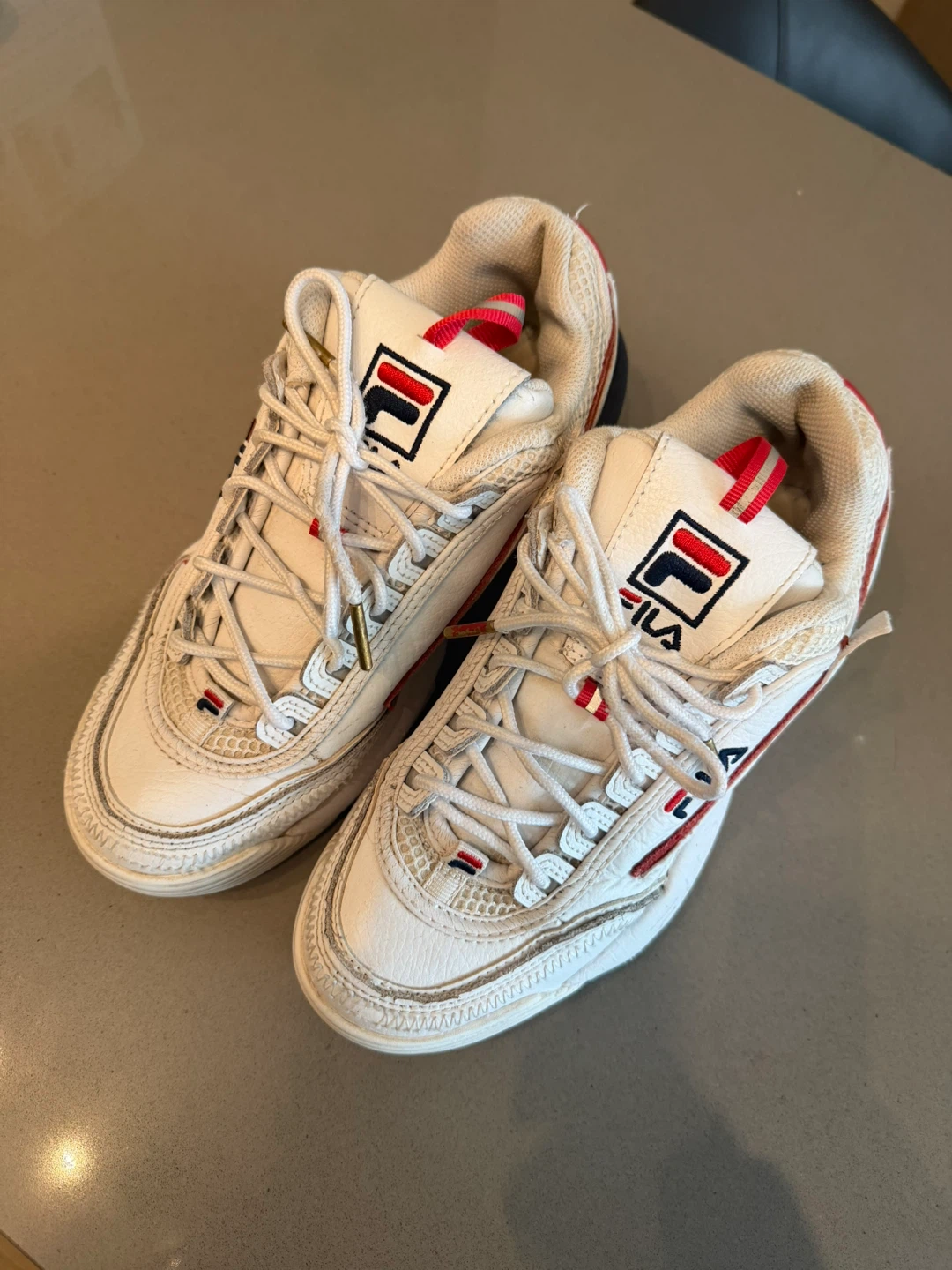 FILA White Lace-Up Sneakers - kids US 8