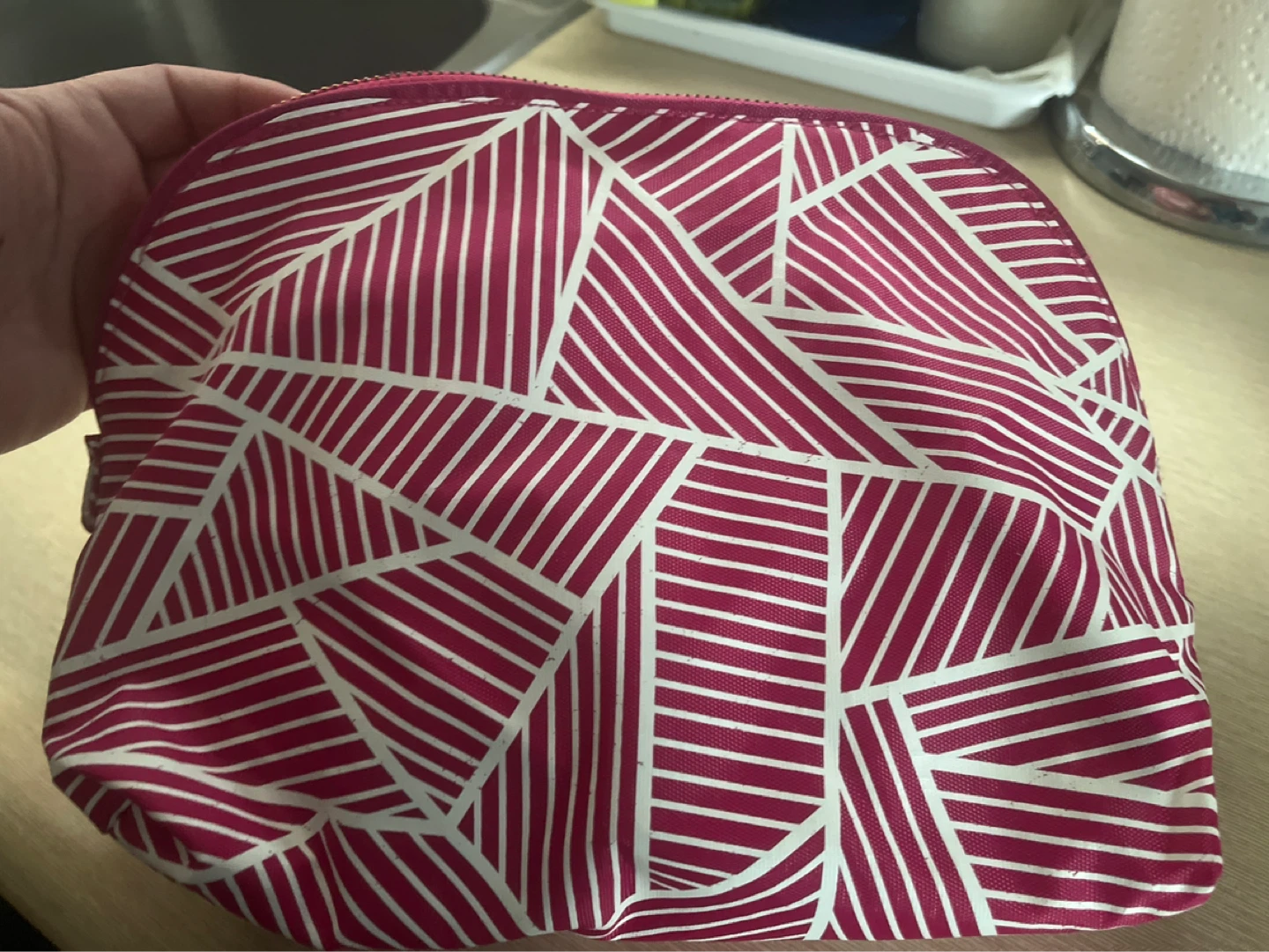 New. Pink and white Women's Cosmetic Bag spacious