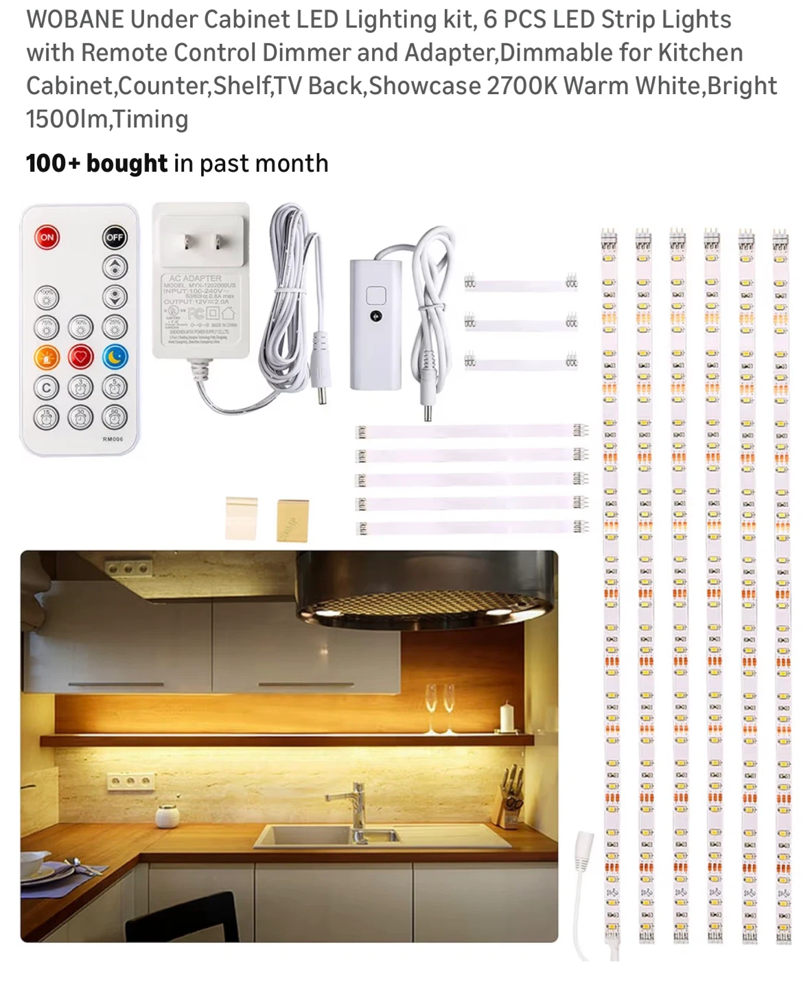 Under Cabinet LED Lighting Kit - 6 Strips, Remote Control S6