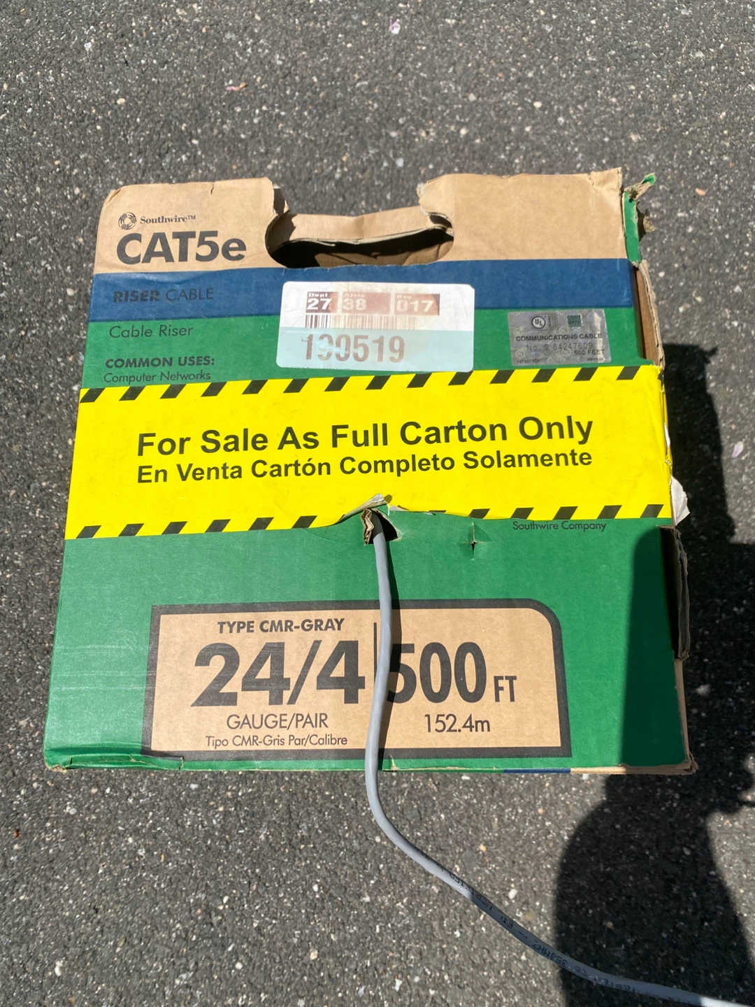 Southwire CAT5e Riser Cable - 500ft Gray