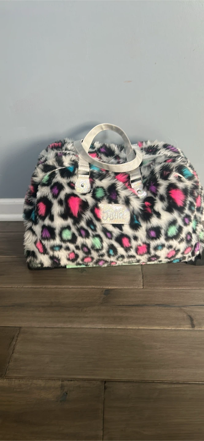Justice Rolling Duffel Bag - Leopard Print Faux Fur
