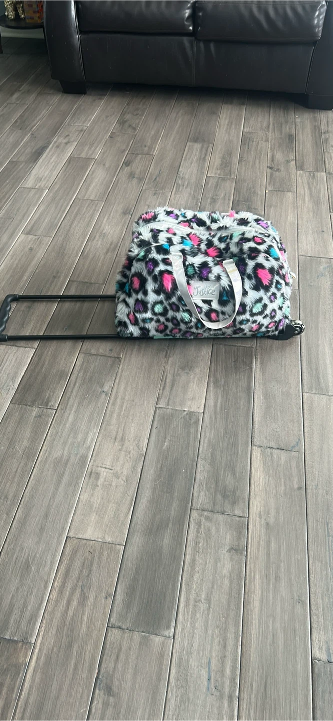 Justice Rolling Duffel Bag - Leopard Print Faux Fur - photo 3