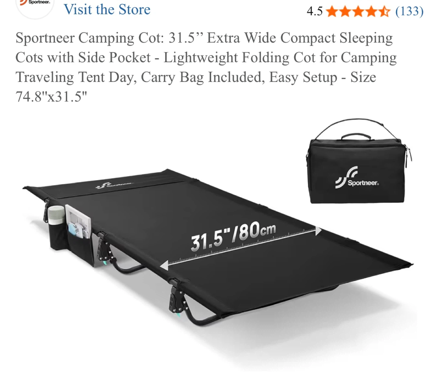 Sportneer Portable Camping Cot - Black - photo 2