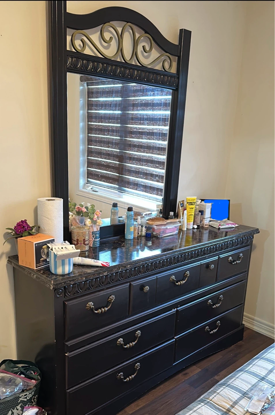 Dark Wood Dresser with Mirror